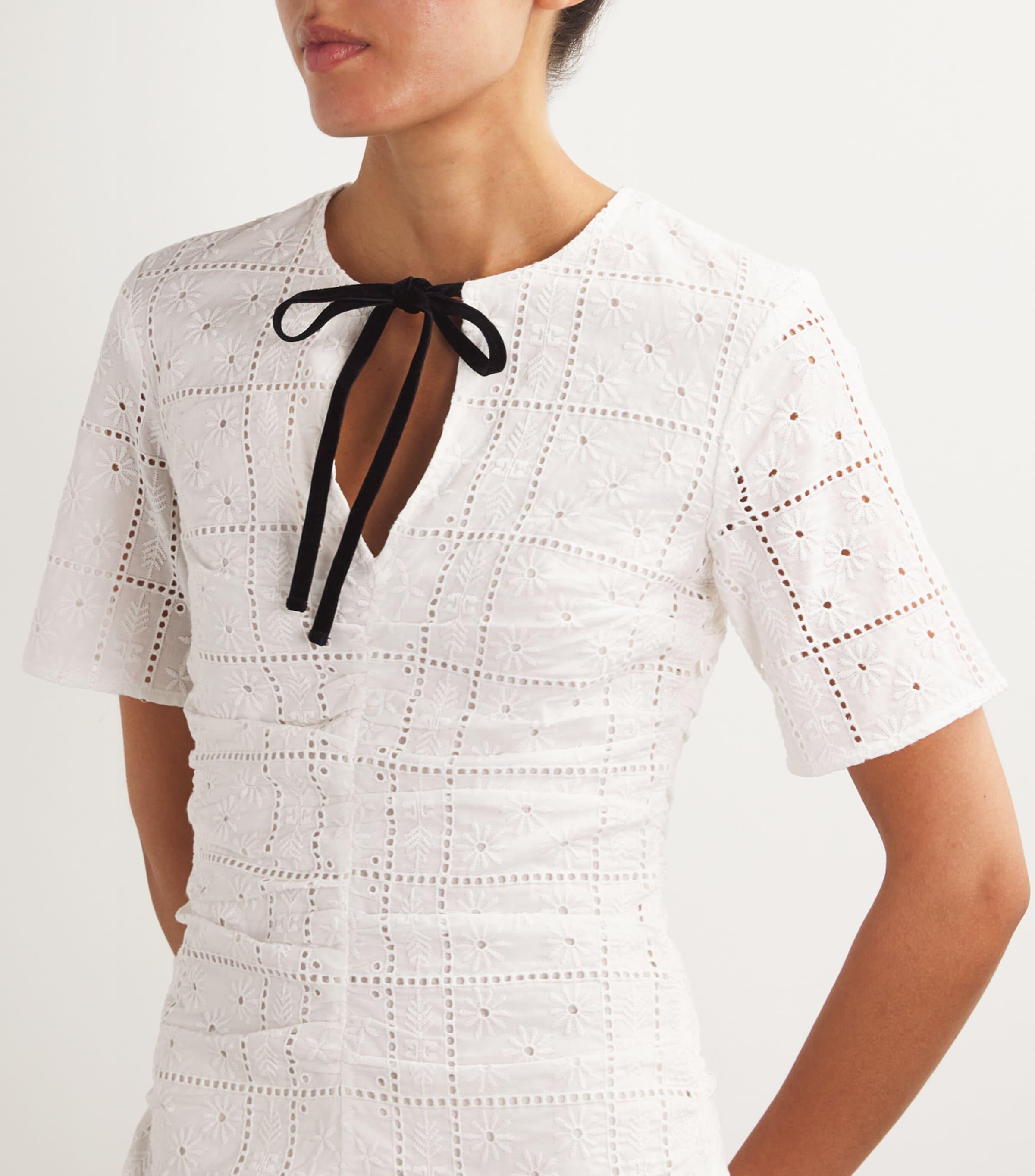 white christmas dresses Cotton Square Neck Broderie Anglaise Midi Dress Summer White