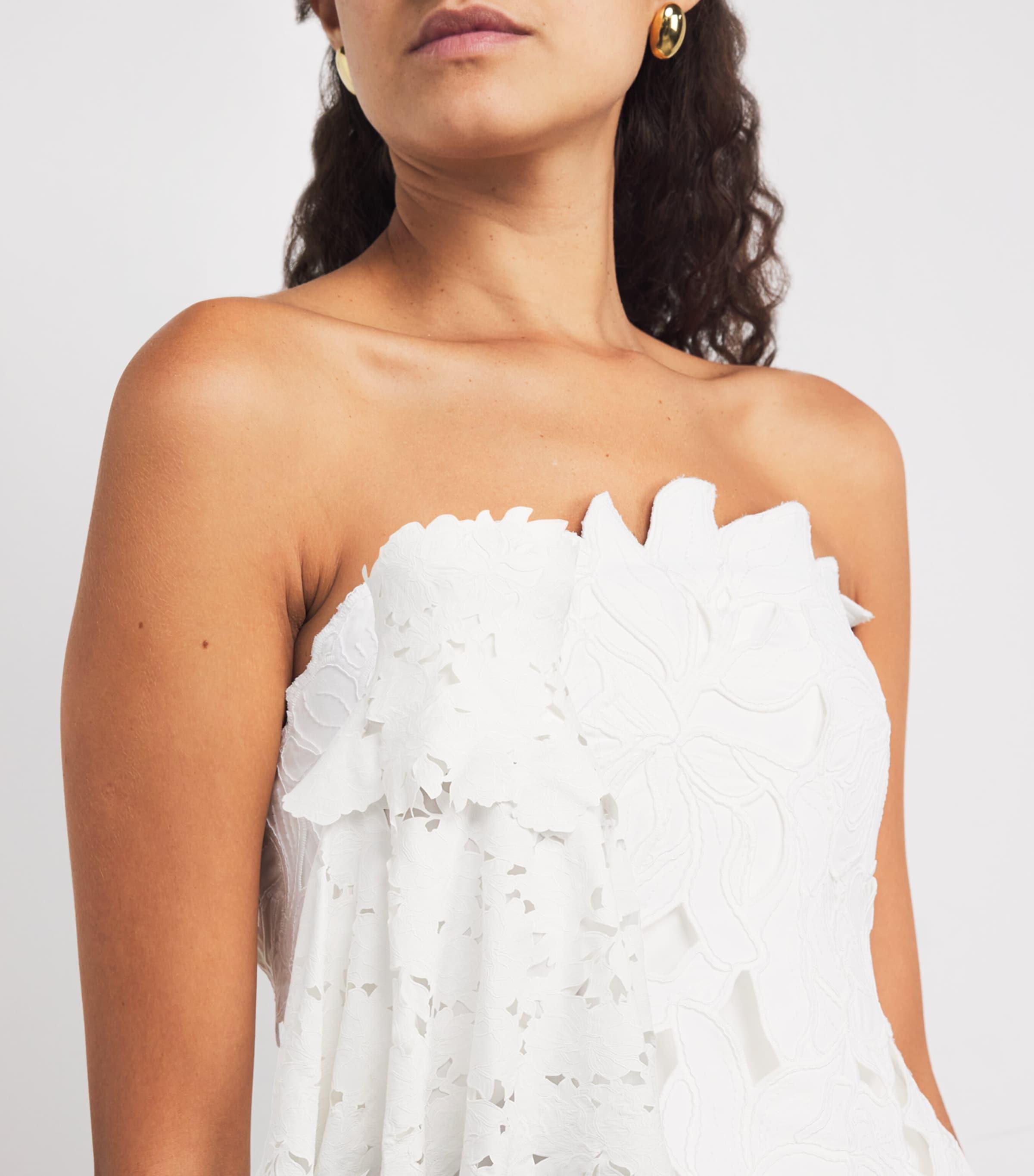 Jonathan Simkhai Embroidered Floral Strapless Midi Dress in White | Lyst