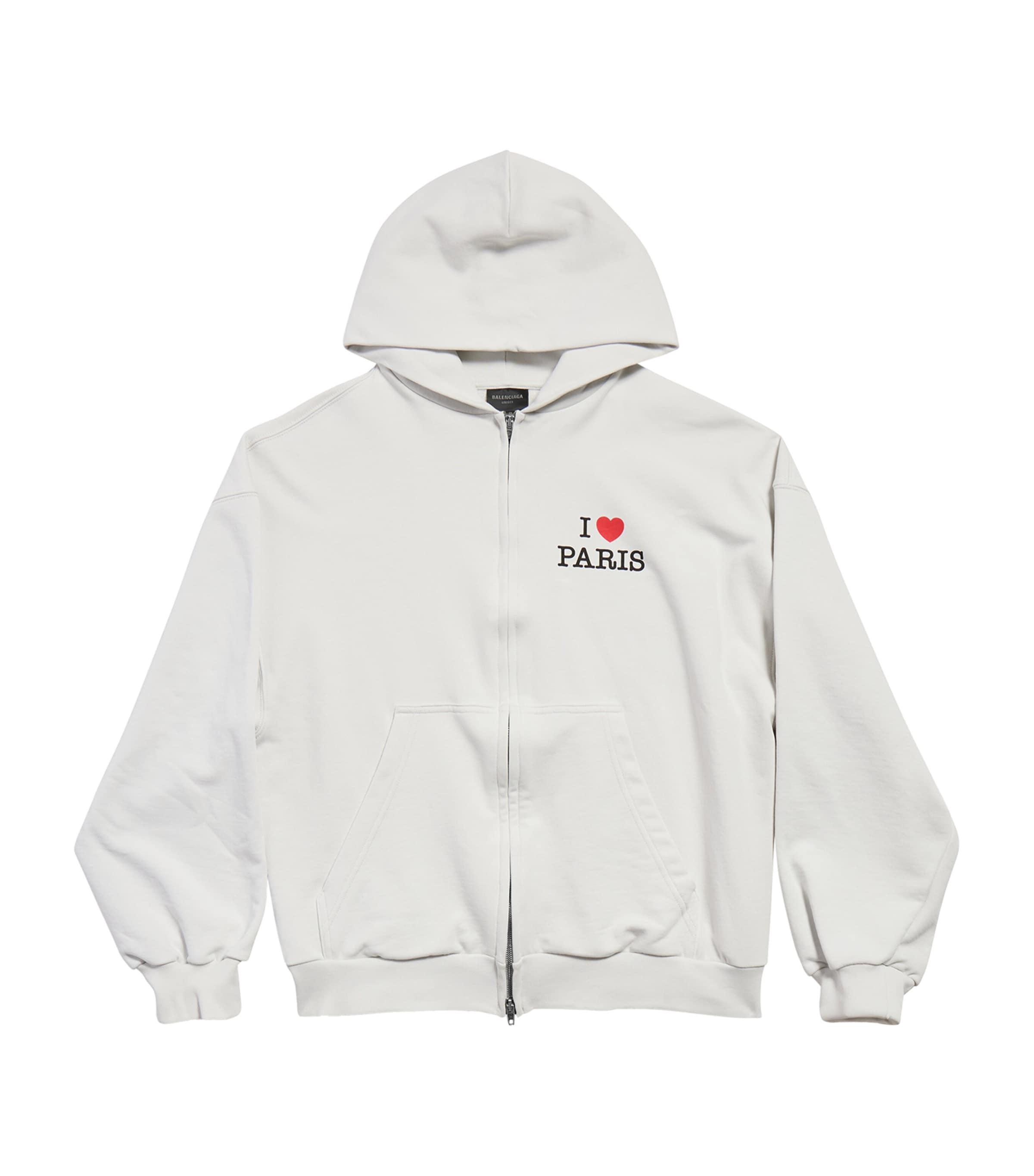Balenciaga I Love Paris Zip-Up Hoodie in White | Lyst
