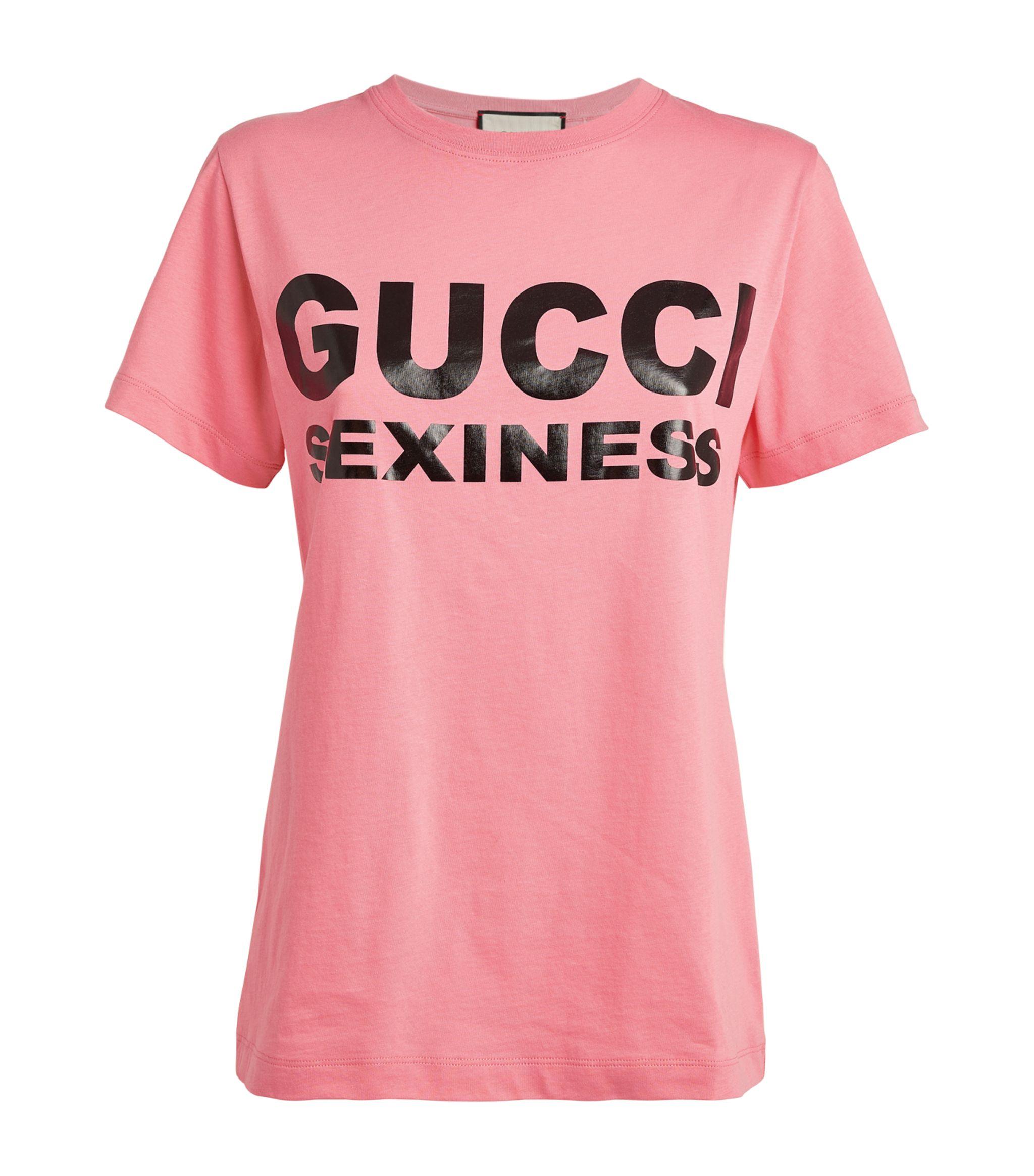 Gucci Leather Sexiness Slogan T-shirt in Pink/Black (Pink) - Save 29% ...