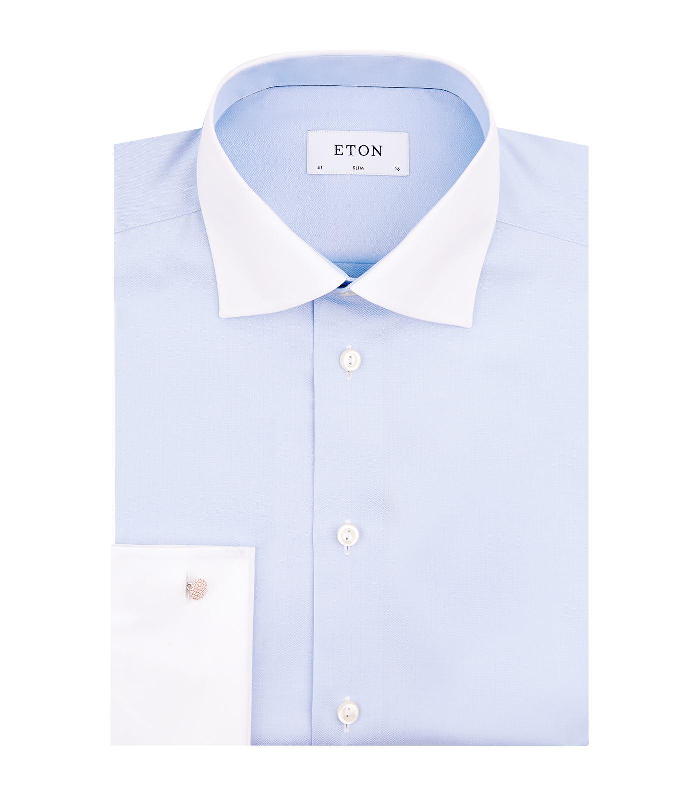 Eton Slim Fit Contrast Collar Shirt in Blue for Men | Lyst