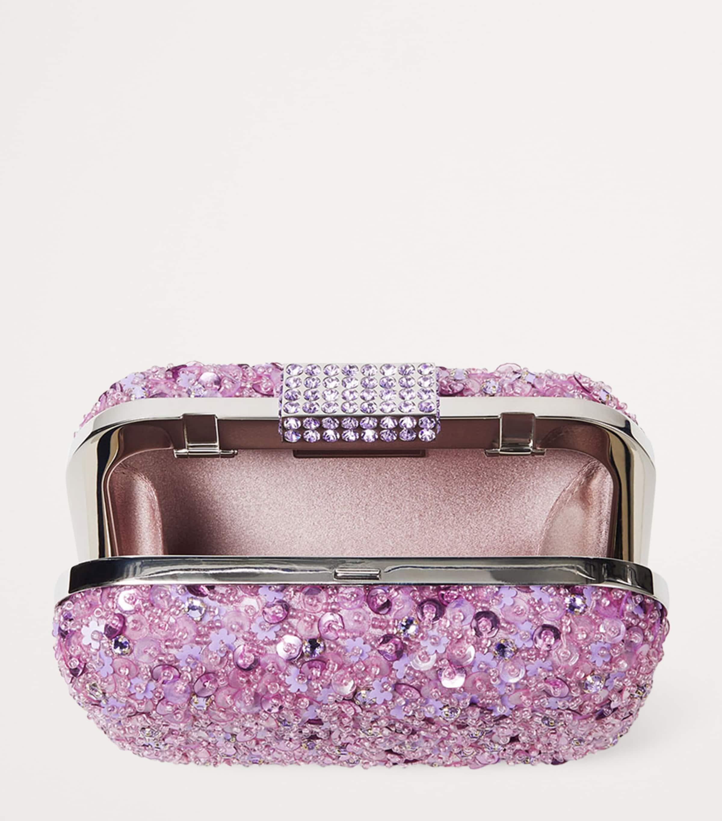 ★JIMMY CHOO★ MICRO CLOUD PEARL RHJ White Suede Clutch Bag with All-Over Pearl Embellishment