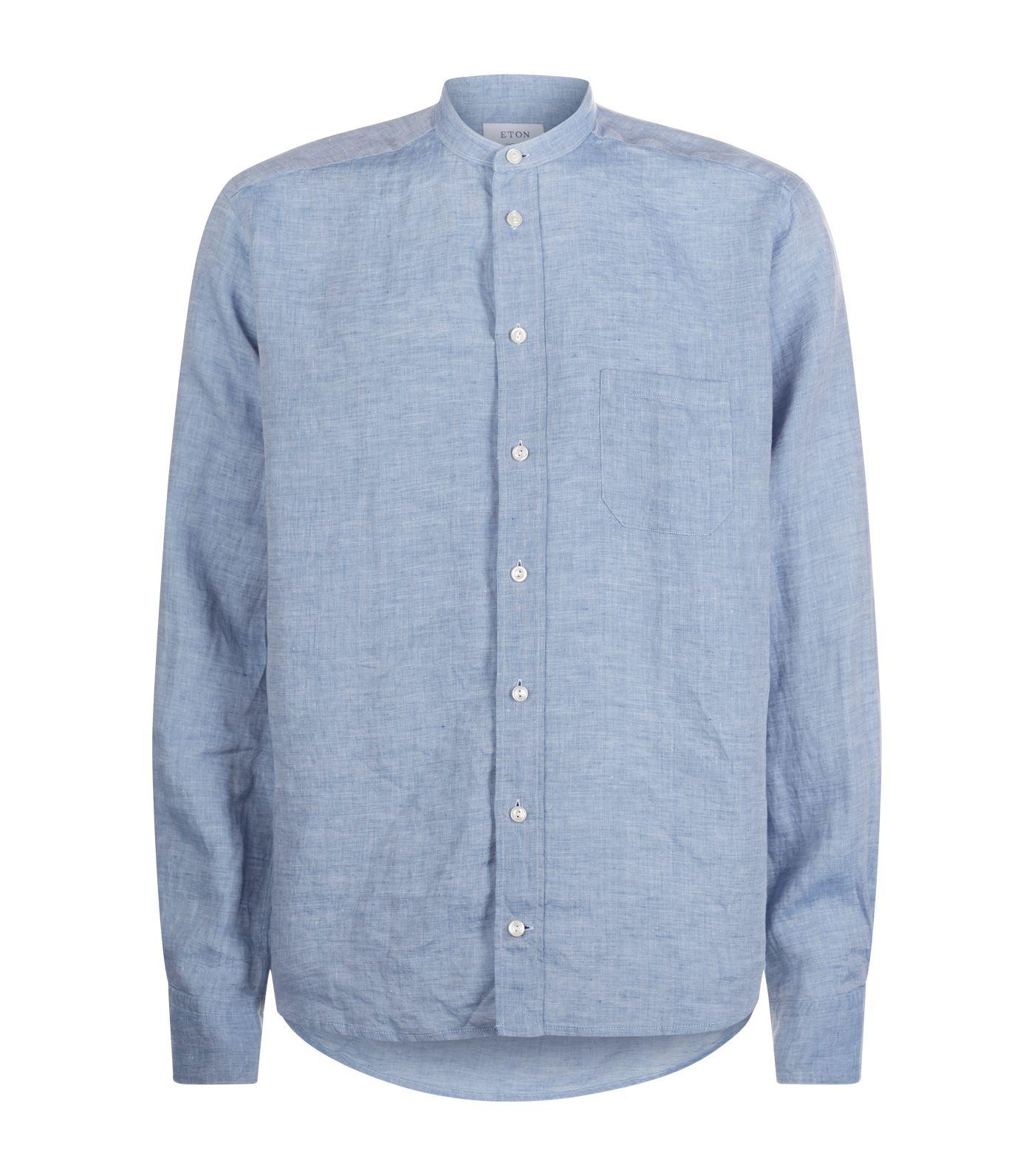 Eton Collarless Linen Shirt in Blue for Men | Lyst