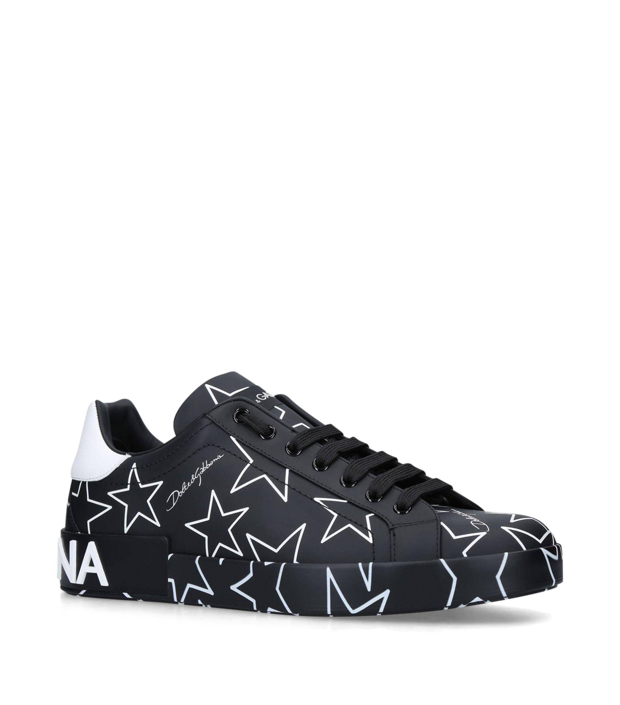 Dolce & Gabbana Mixed Star Print Portofino Sneakers In Nappa Leather in  Black for Men | Lyst