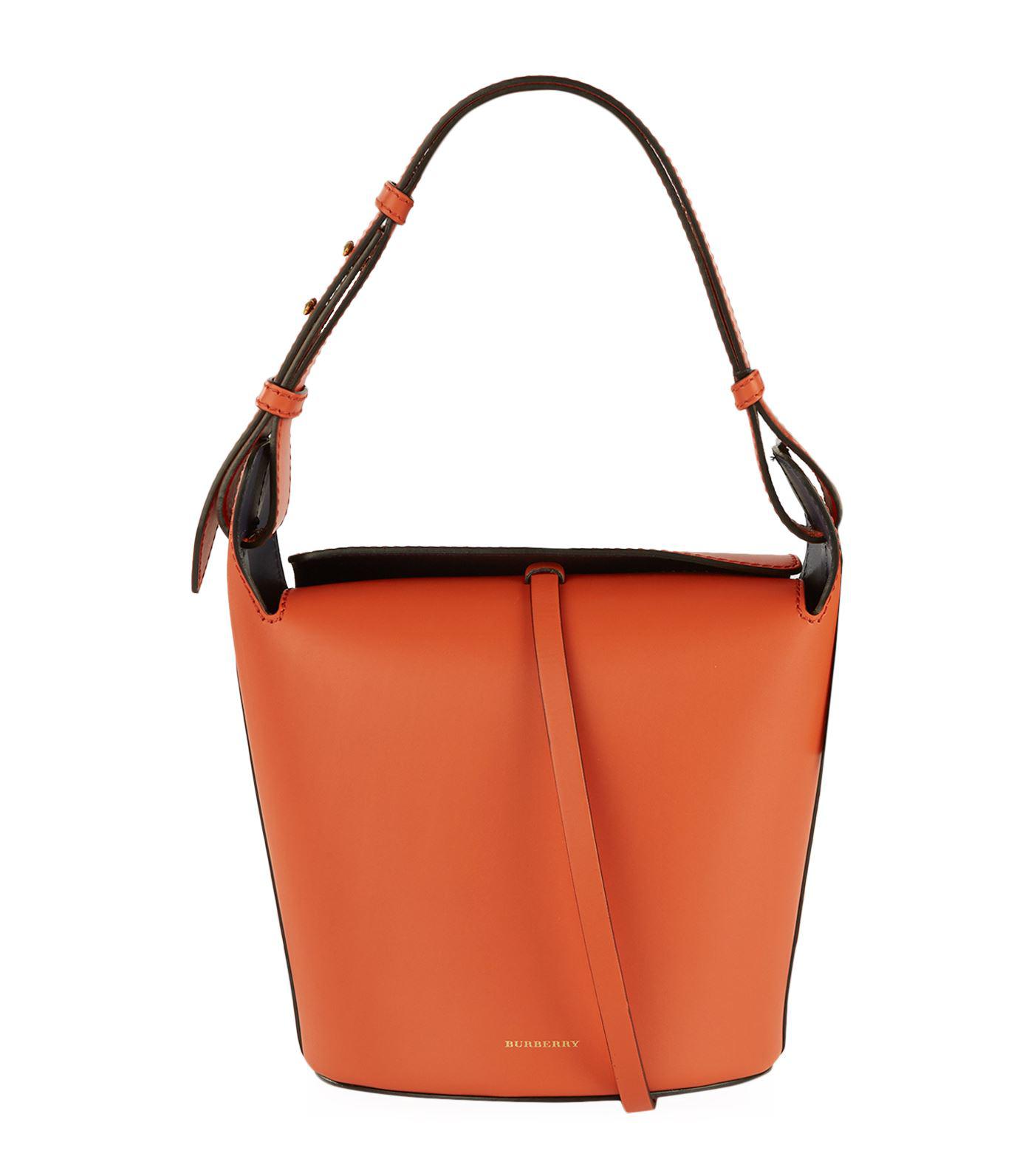 Burberry Small Leather Bucket Bag in Orange - Lyst