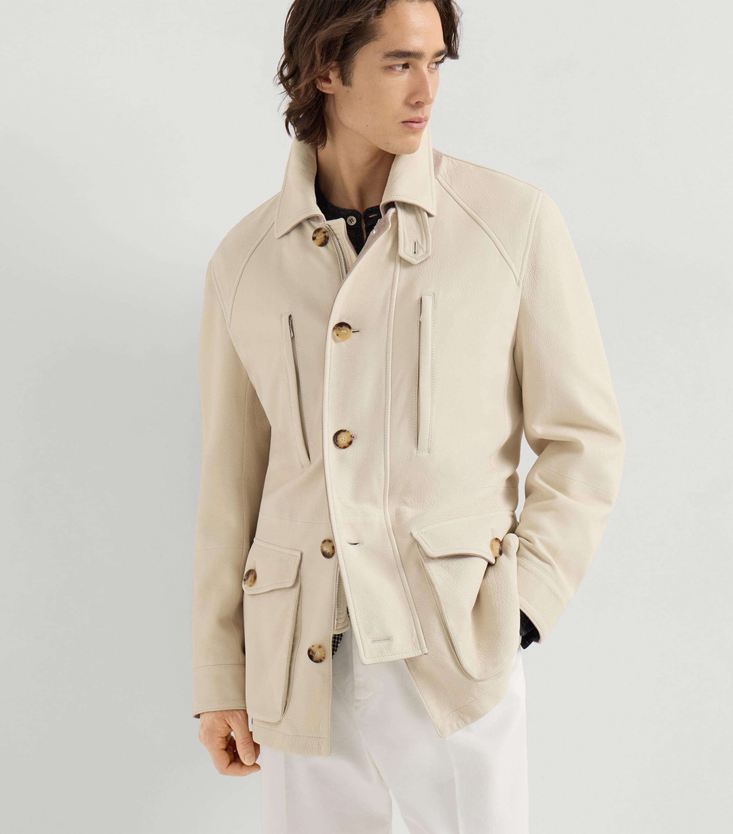 Brunello Cucinelli Safari Leather Jacket in Natural for Men | Lyst