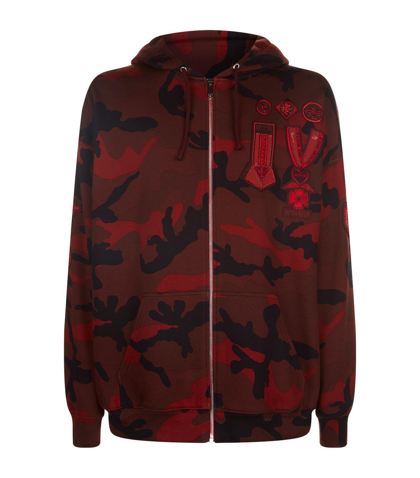 Valentino Cotton Camouflage Hoodie in Red for Men Lyst
