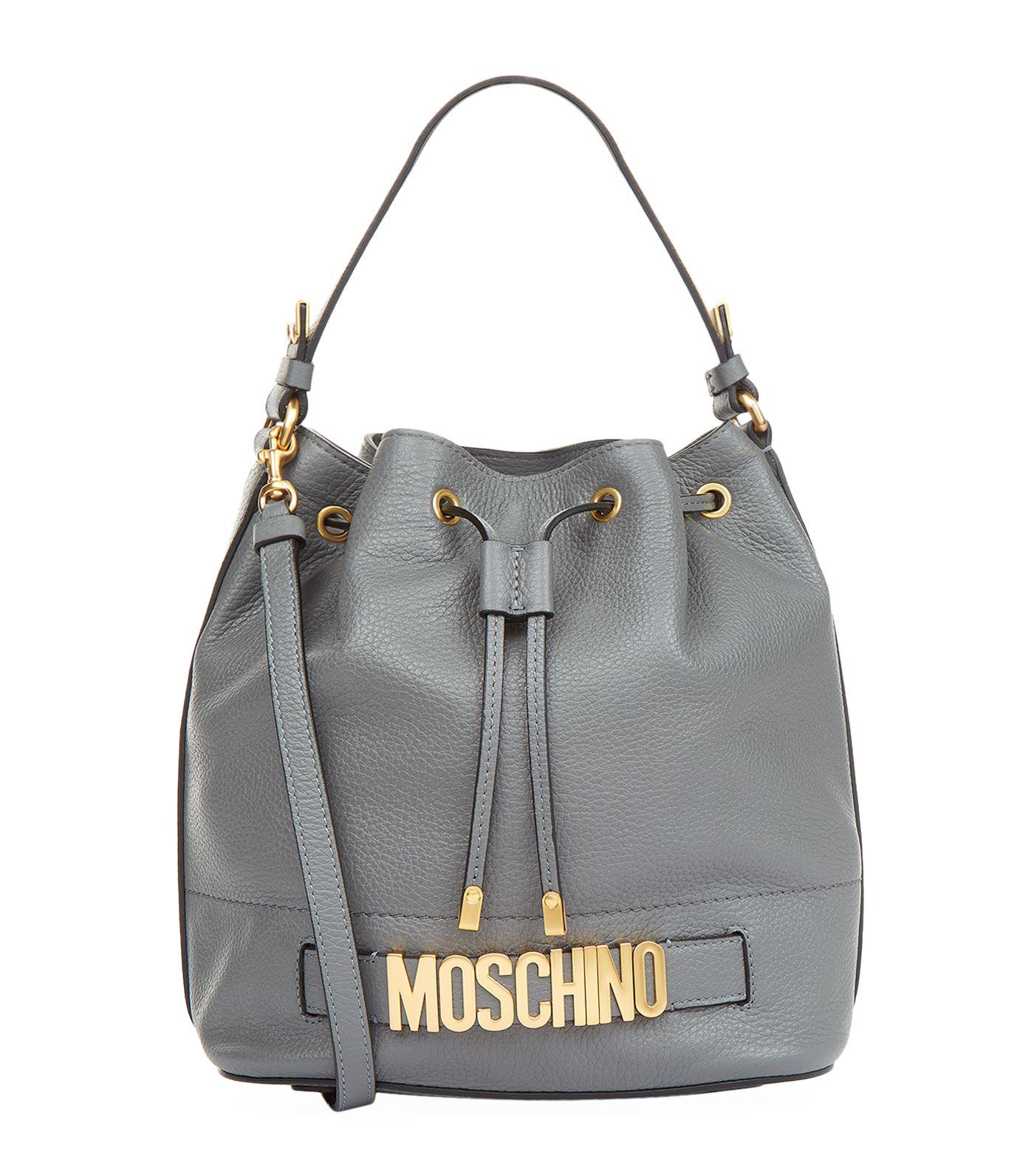 Moschino Leather Logo Motif Bucket Bag 