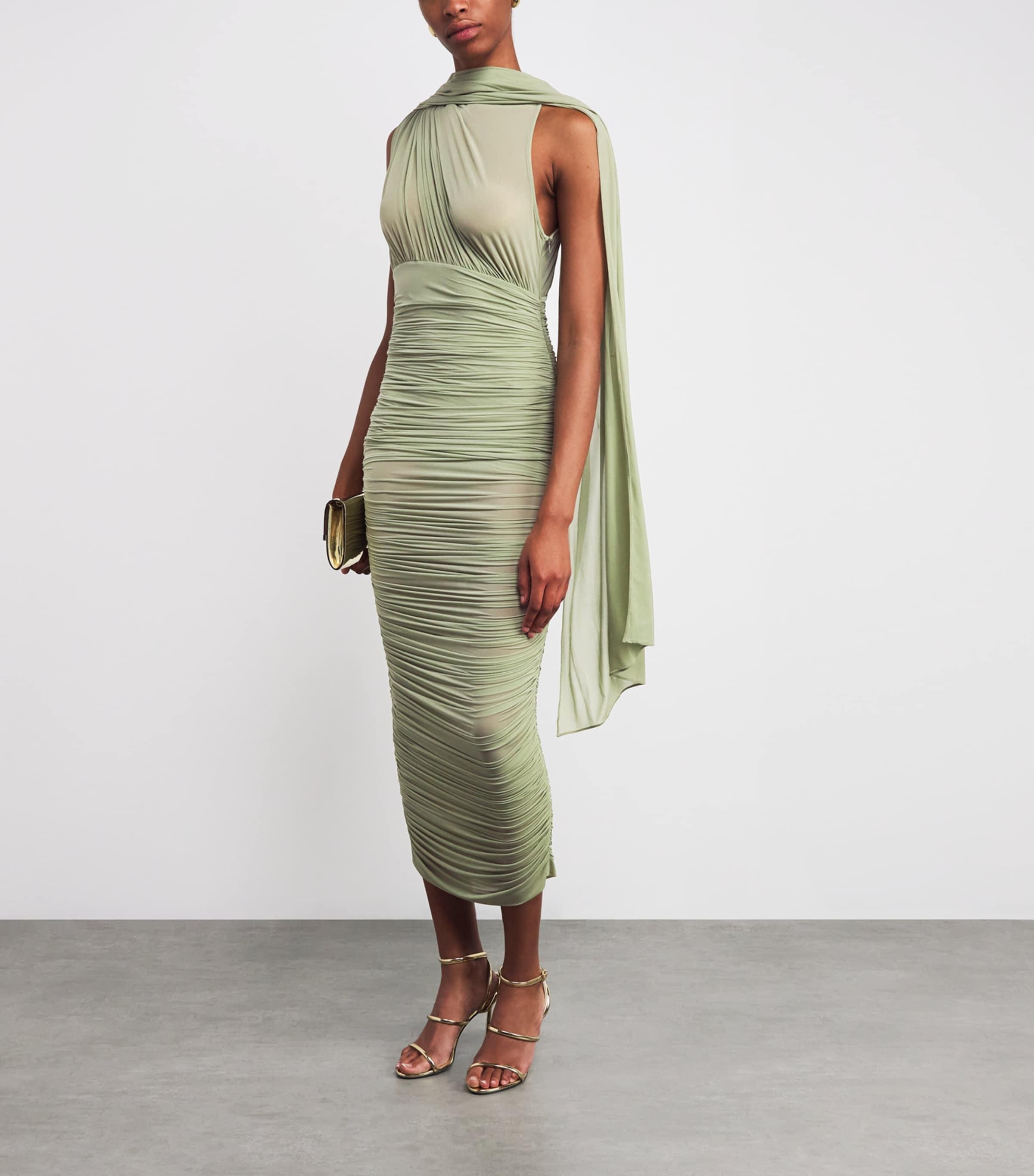 Magda Butrym Sheer Draped Midi Dress in Green | Lyst UK