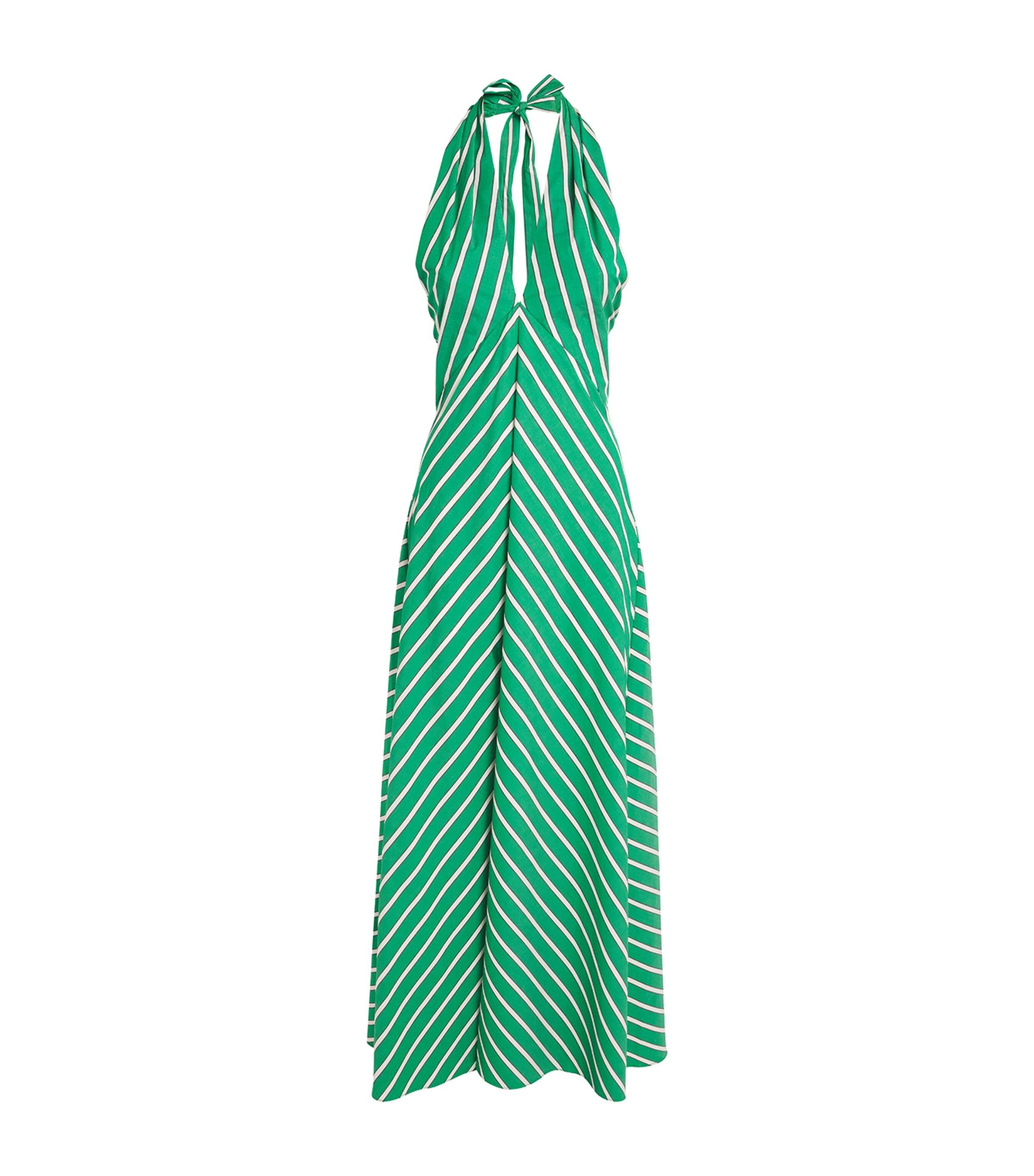 staud dawn striped halter dress Dawn striped cotton poplin maxi dress in green - Staud