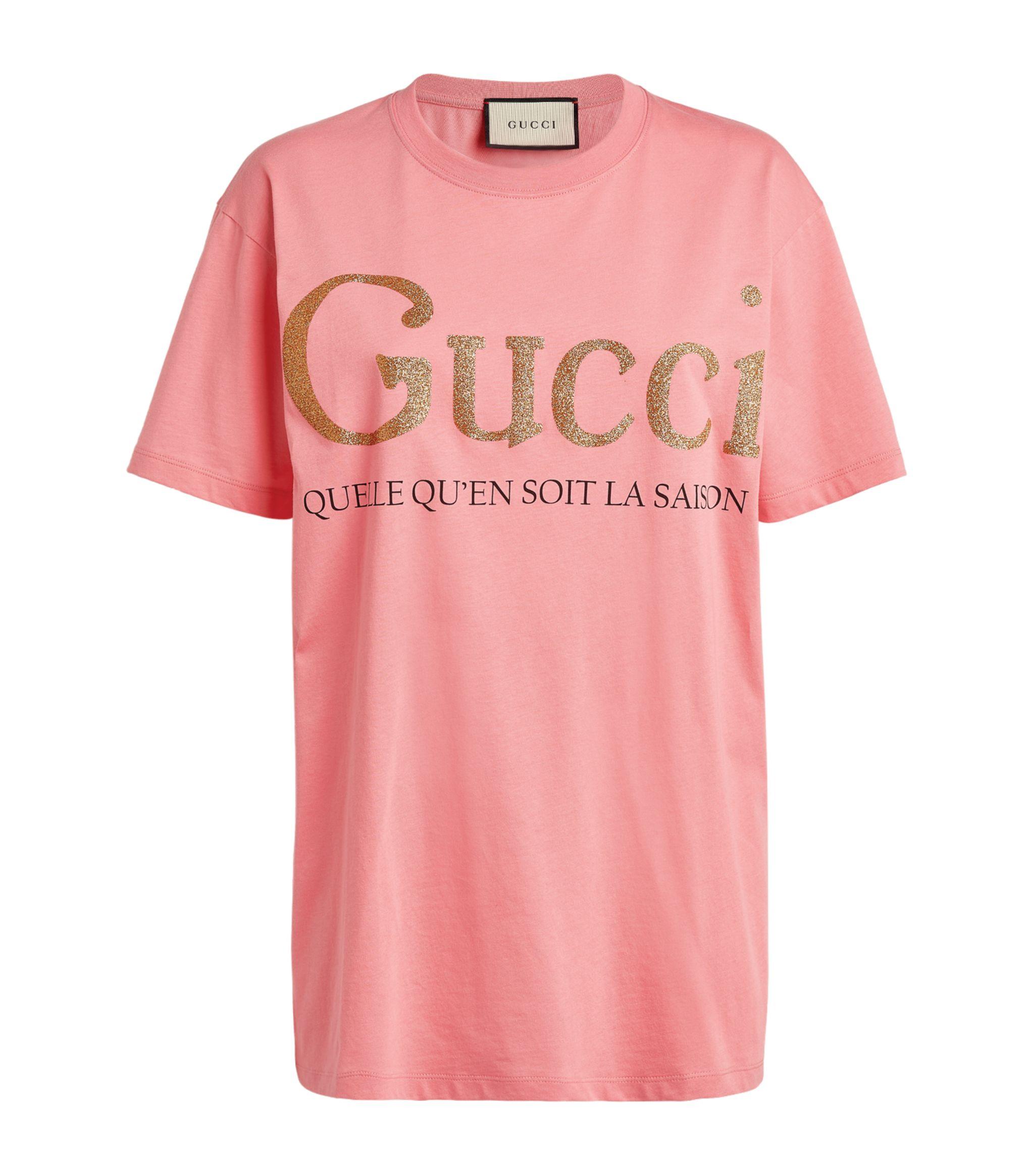 Gucci Cotton Slogan T-shirt in Pink - Lyst