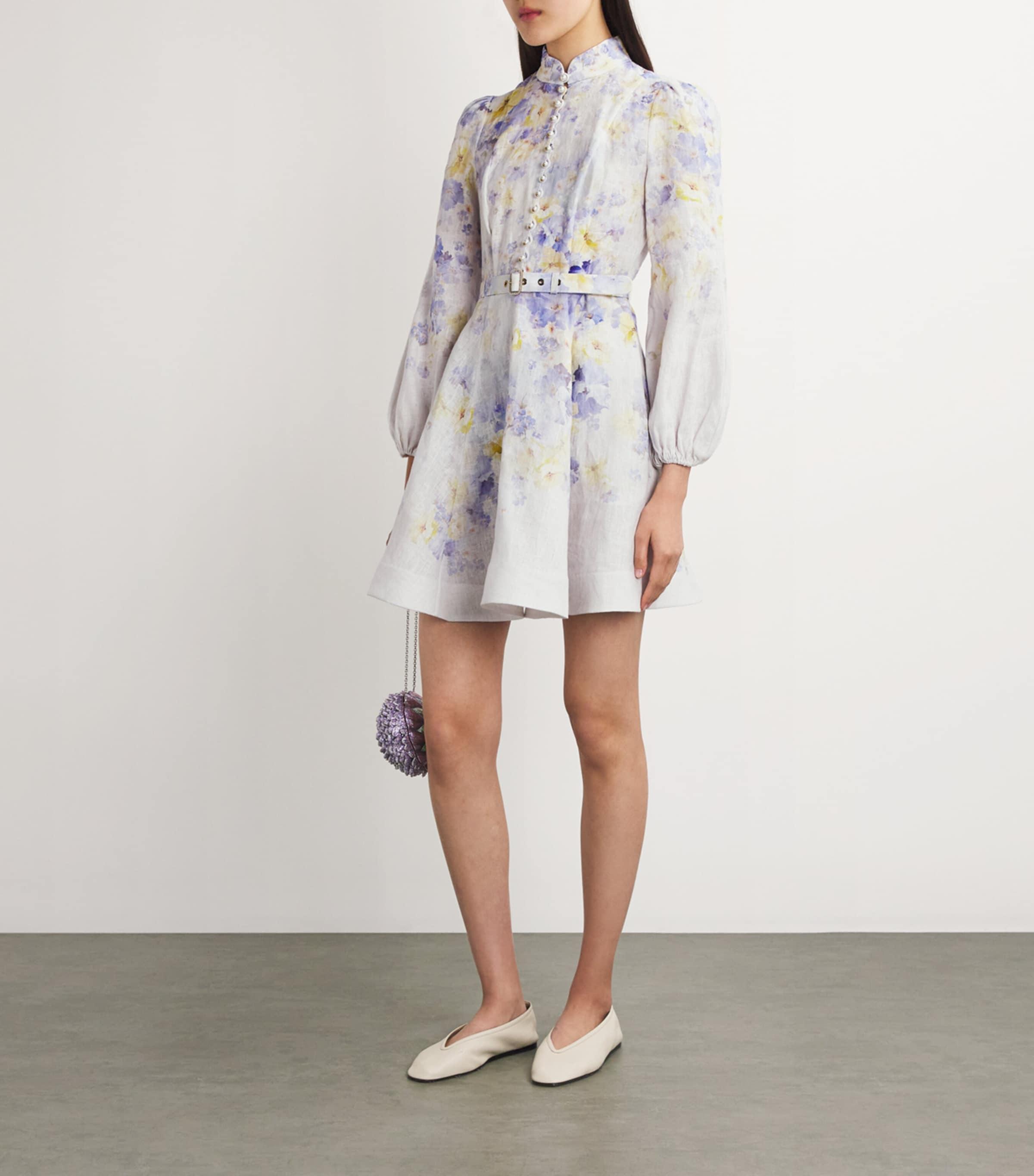 Zimmermann Linen Floral Crush Mini Dress in White | Lyst