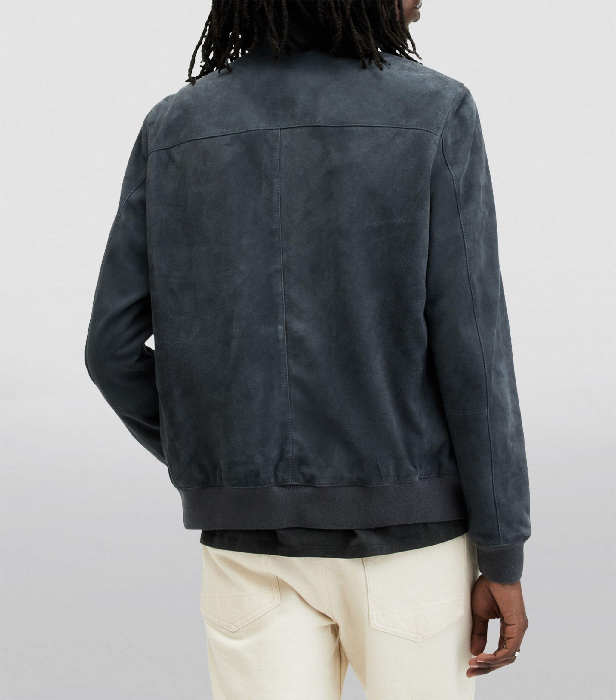 AllSaints Suede Kairo Bomber Jacket in Blue for Men Lyst