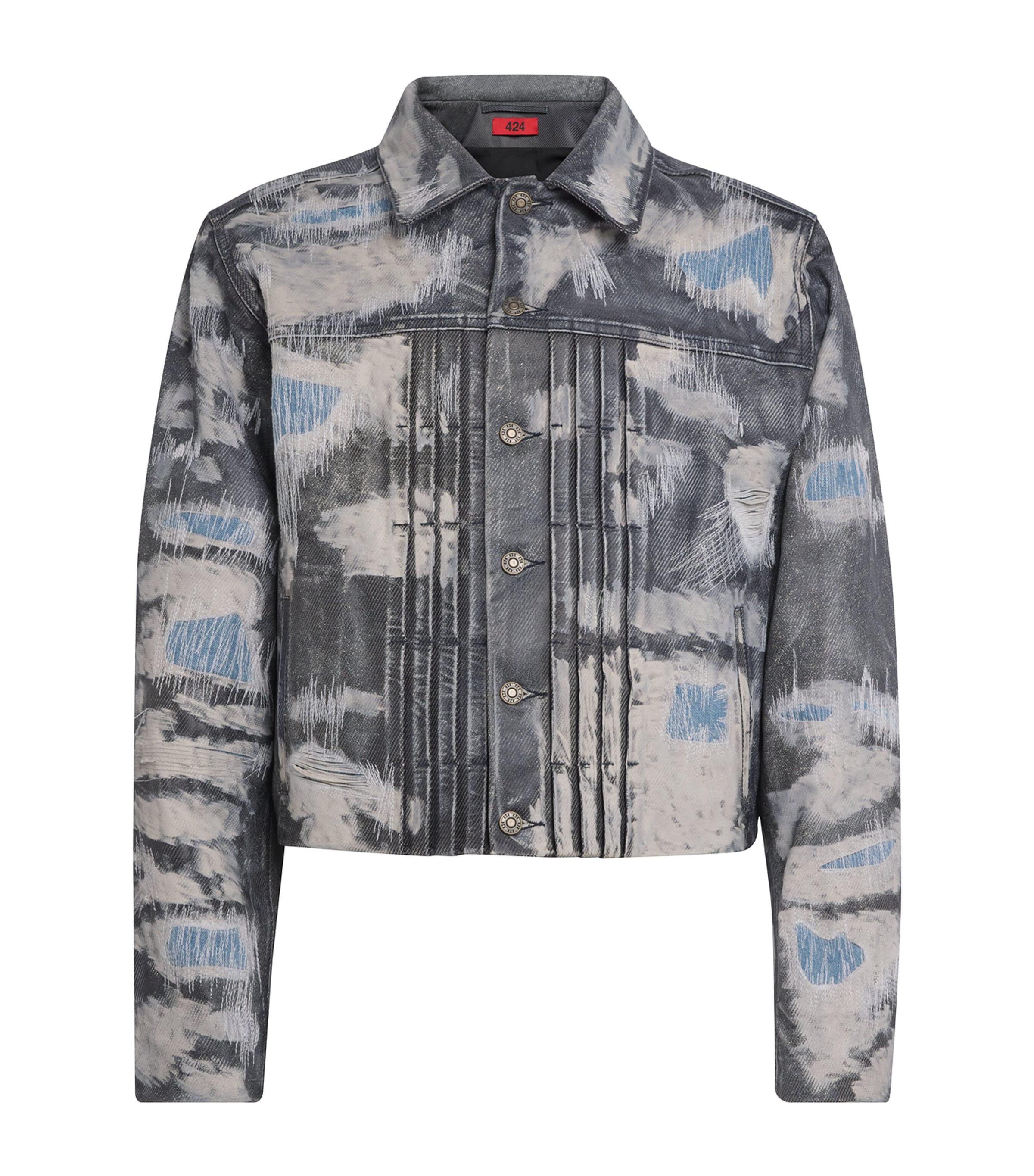 424 Denim-Effect Trucker Leather Jacket in Grey for Men | Lyst UK