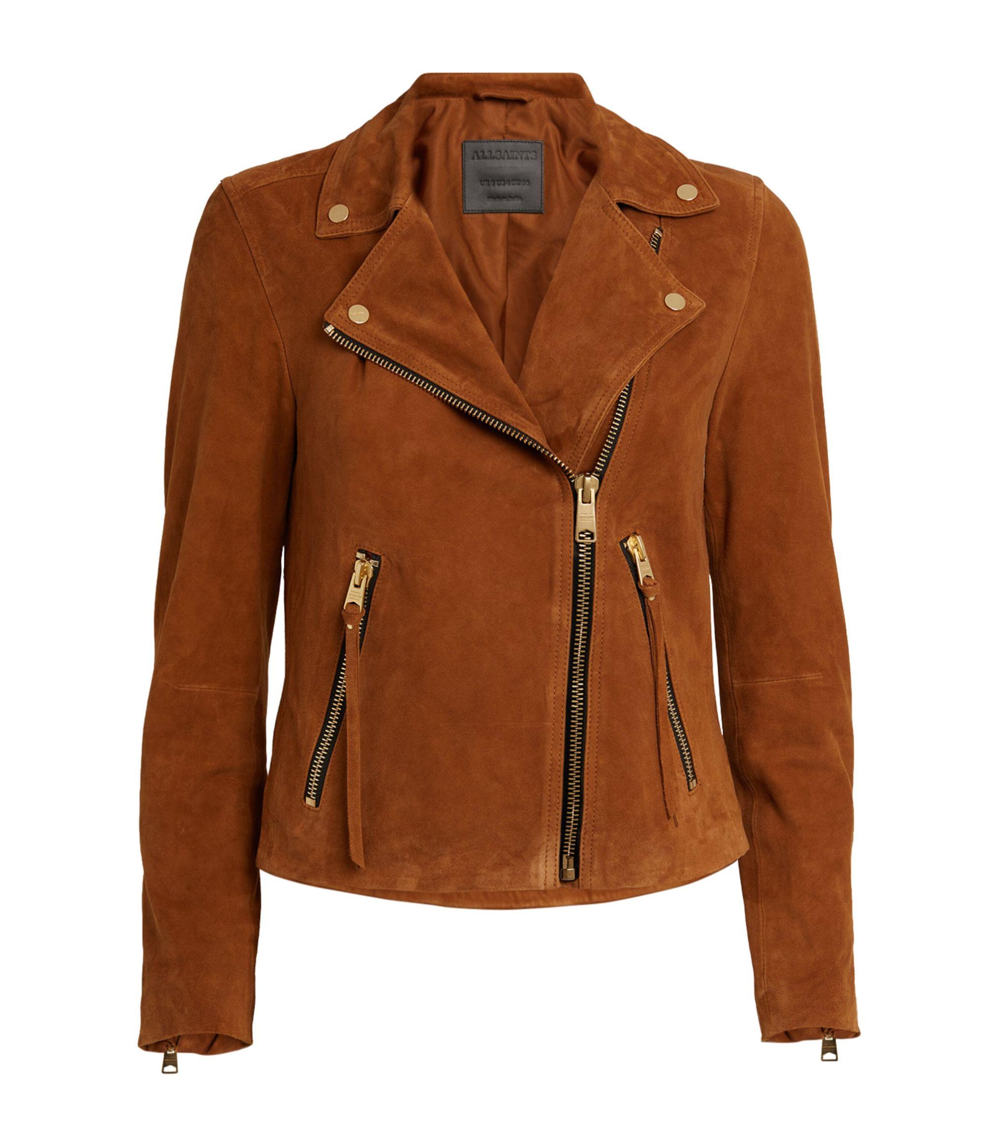 AllSaints Suede Dalby Biker Jacket in Brown | Lyst