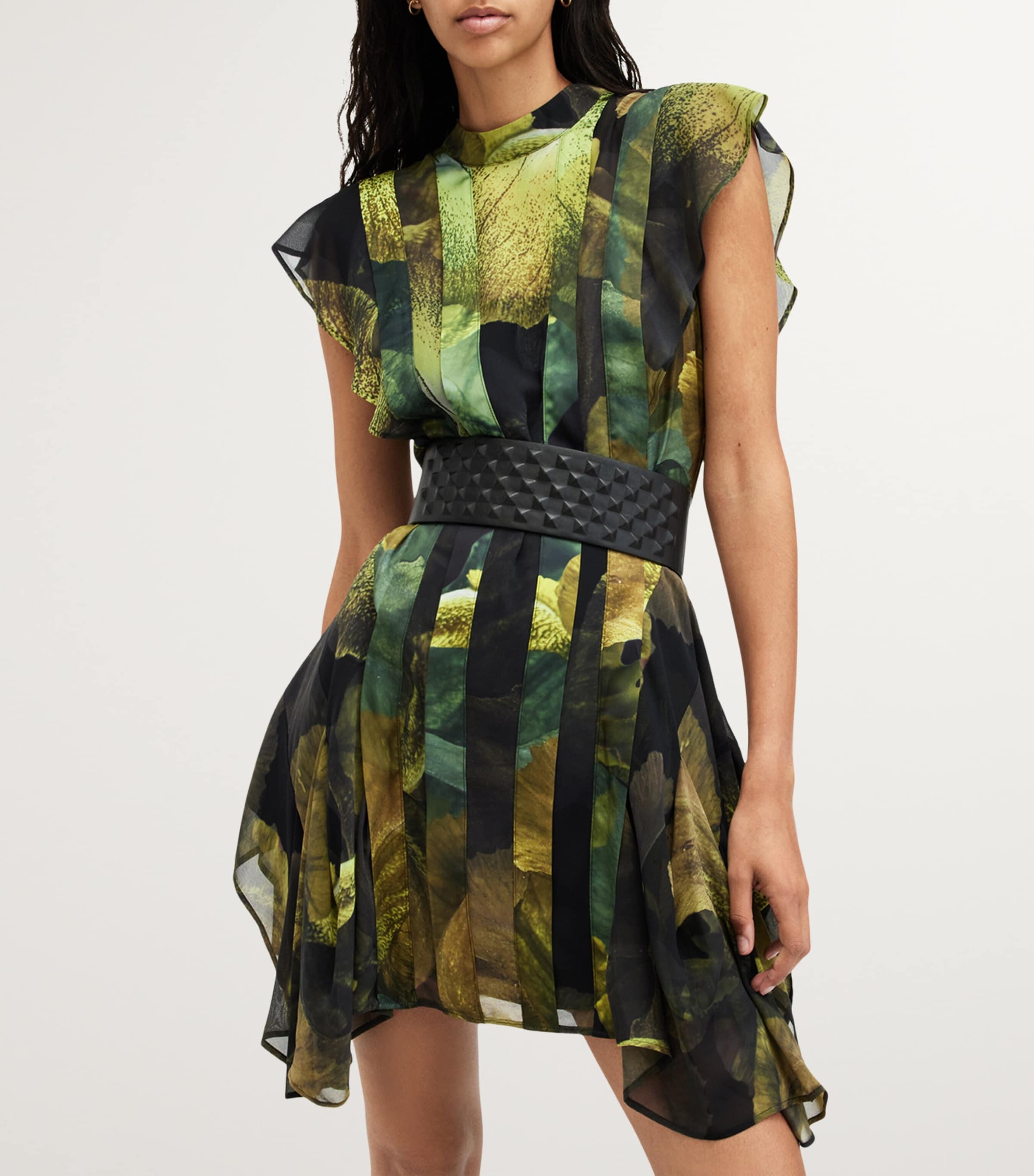 AllSaints Printed Fleur Mini Dress in Green | Lyst