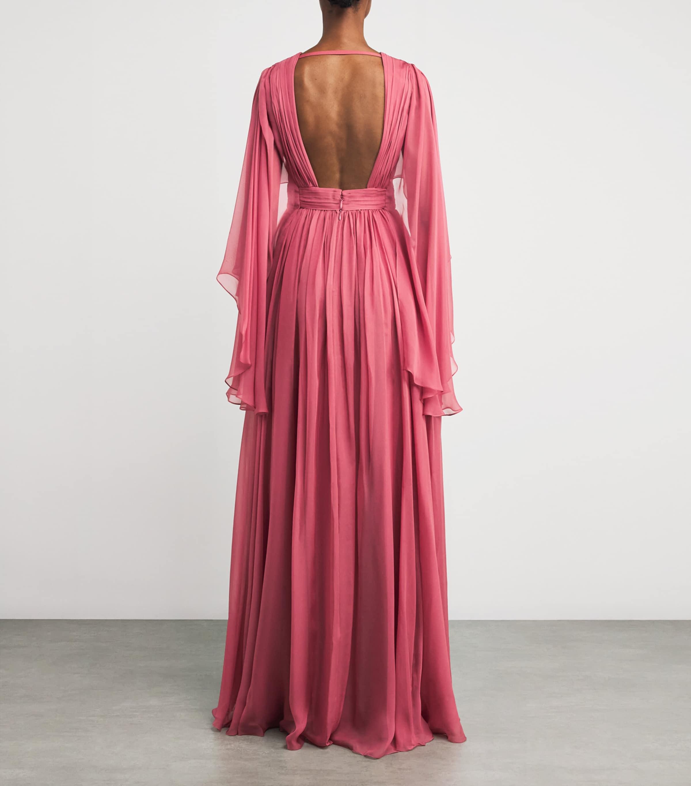 Zuhair Murad Chiffon Cape-Sleeve Maxi Dress in Pink | Lyst