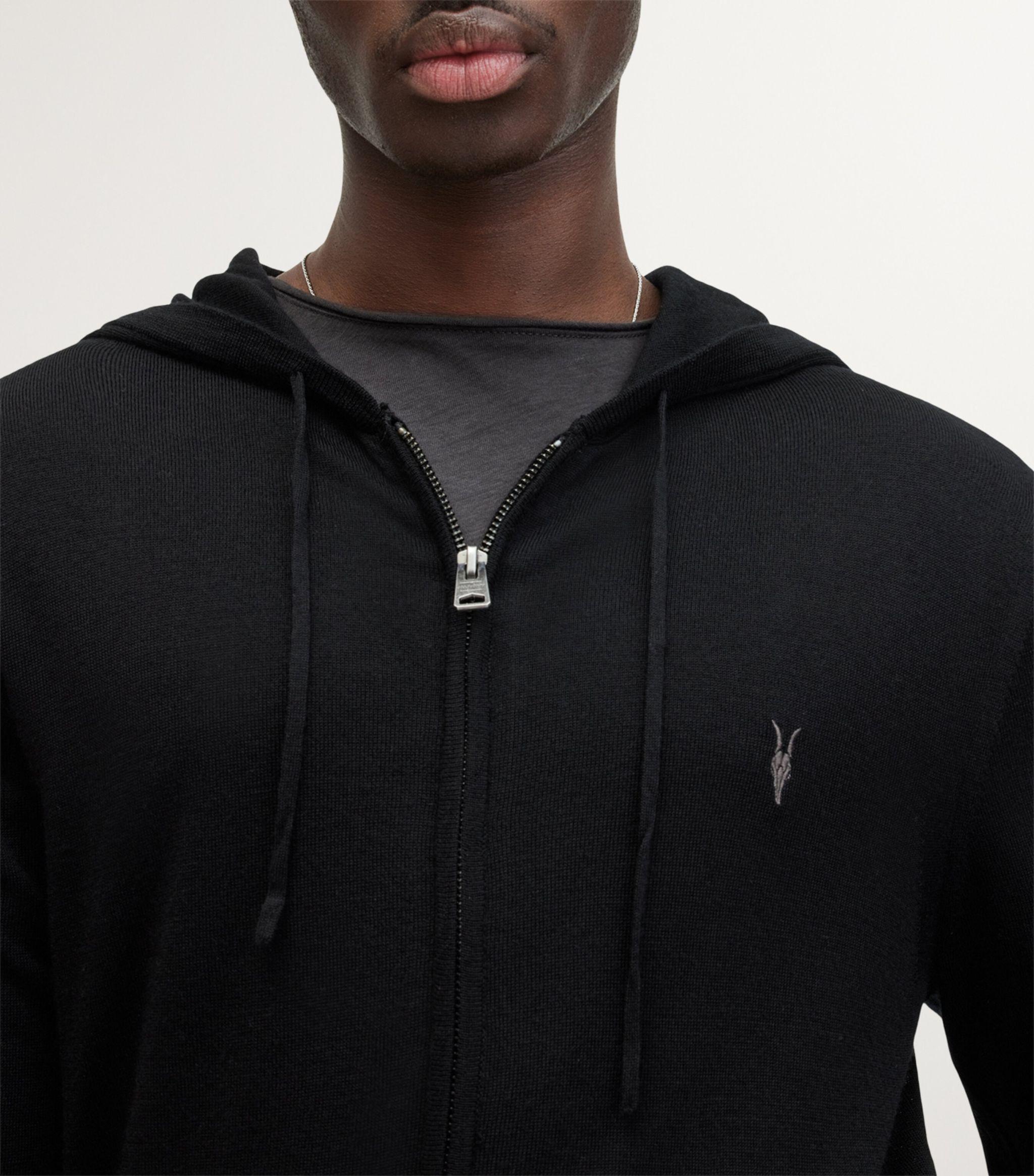 AllSaints Merino Wool Mode Hoodie in Black for Men Lyst