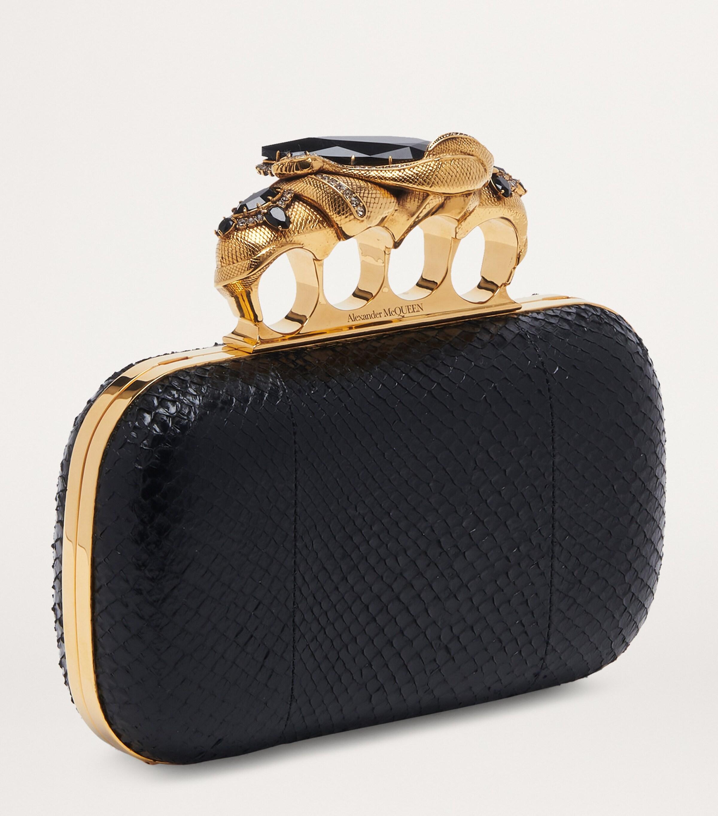McQueen Leather Snake Four-Ring Clutch Bag in Black Lyst UK