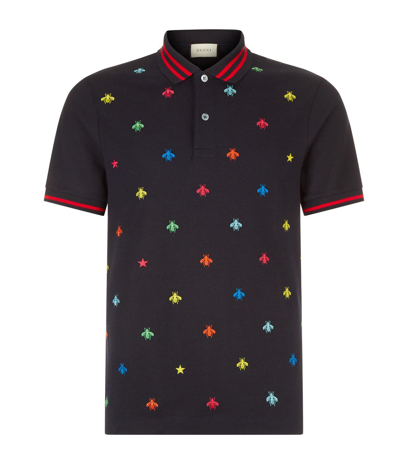Gucci Insect Embroidered Polo Shirt in Blue for Men | Lyst