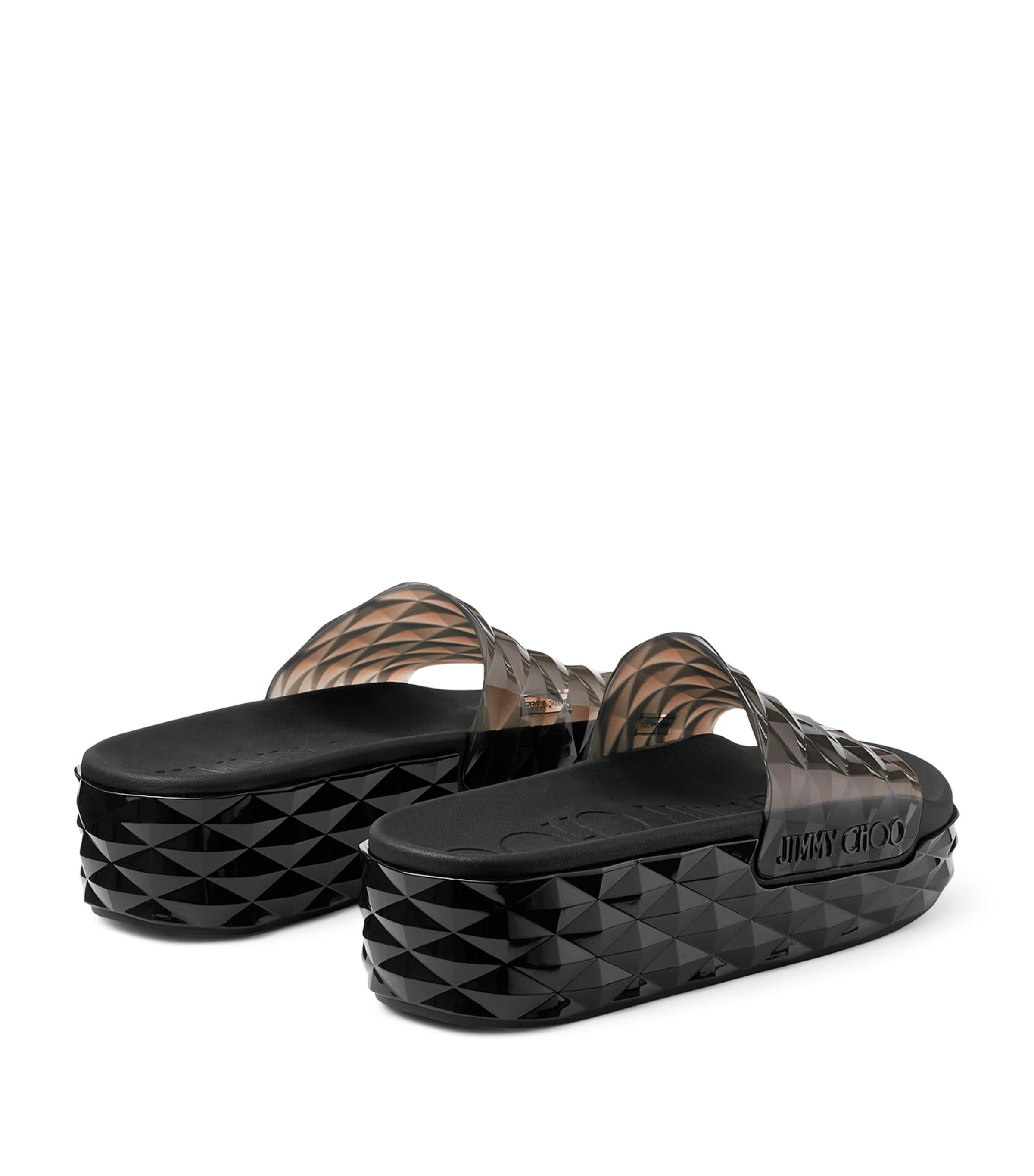 JIMMY CHOO ダイヤモンドプラットフォームスライド Jimmy Choo Diamond Slides in Black | Lyst