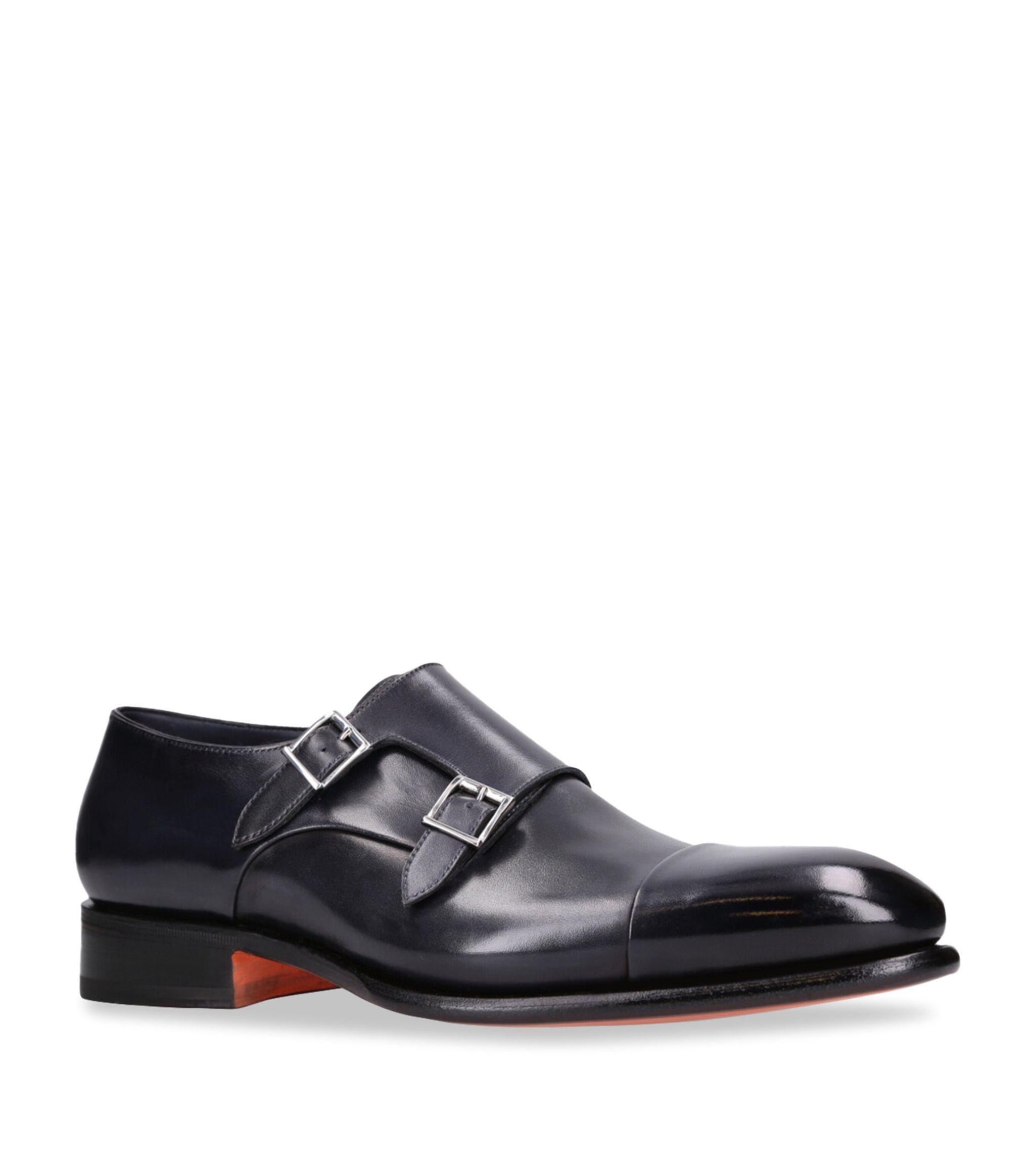 Santoni Leather Carter Double Monk Strap Shoes in Black for Men Lyst