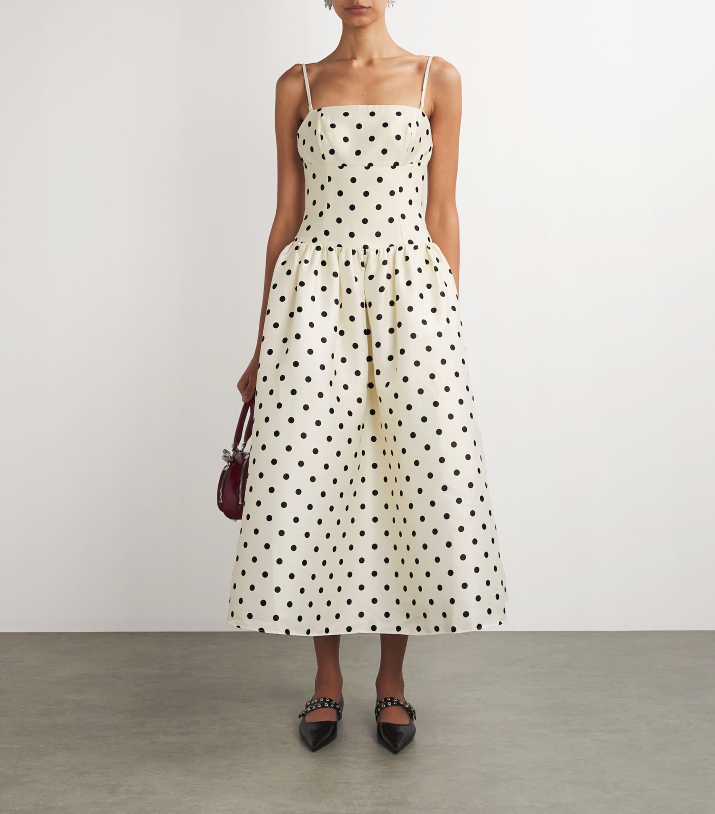Self Portrait Ivory Taffeta Dot Mesh Midi Dress Self-Portrait