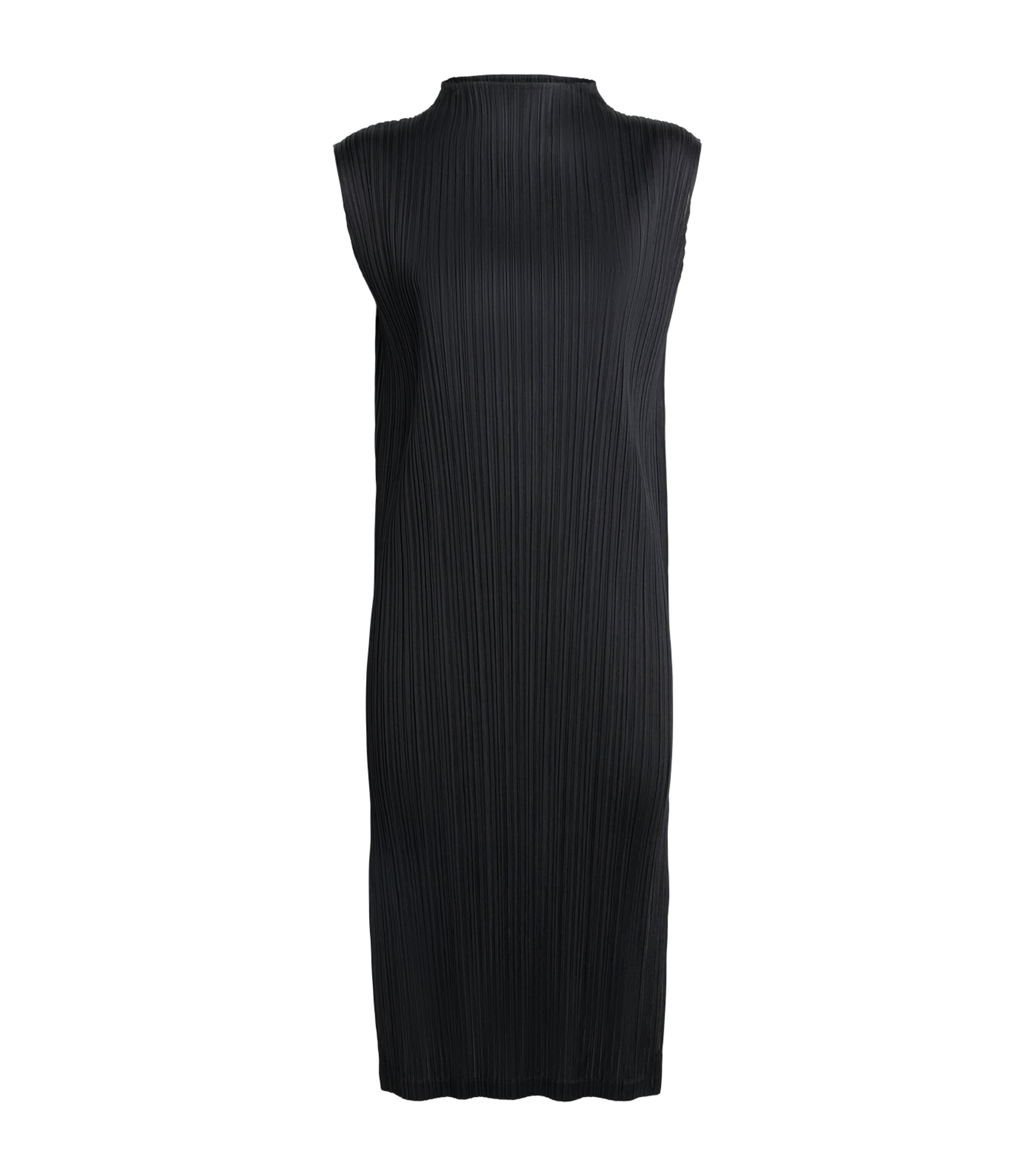 Pleats Please Issey Miyake Swing Solid Midi Tunic Dress in Black