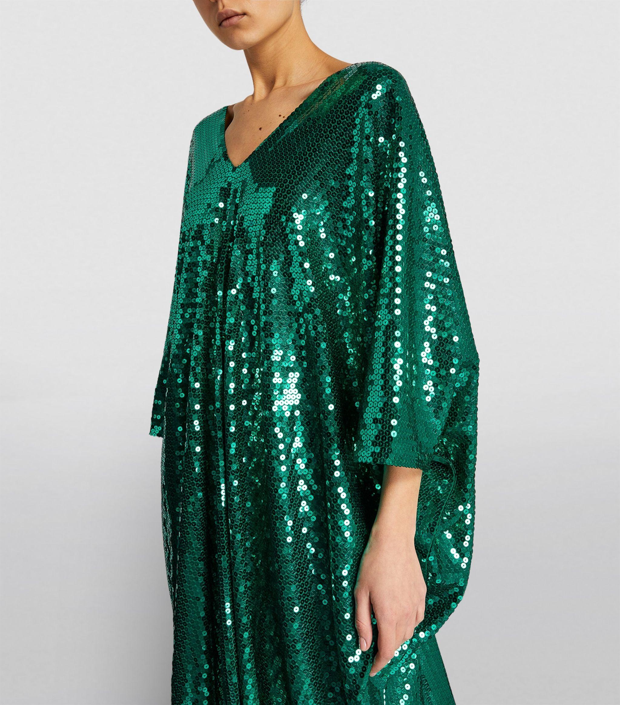Taller Marmo Sequin Kaftan Maxi Dress in Green | Lyst