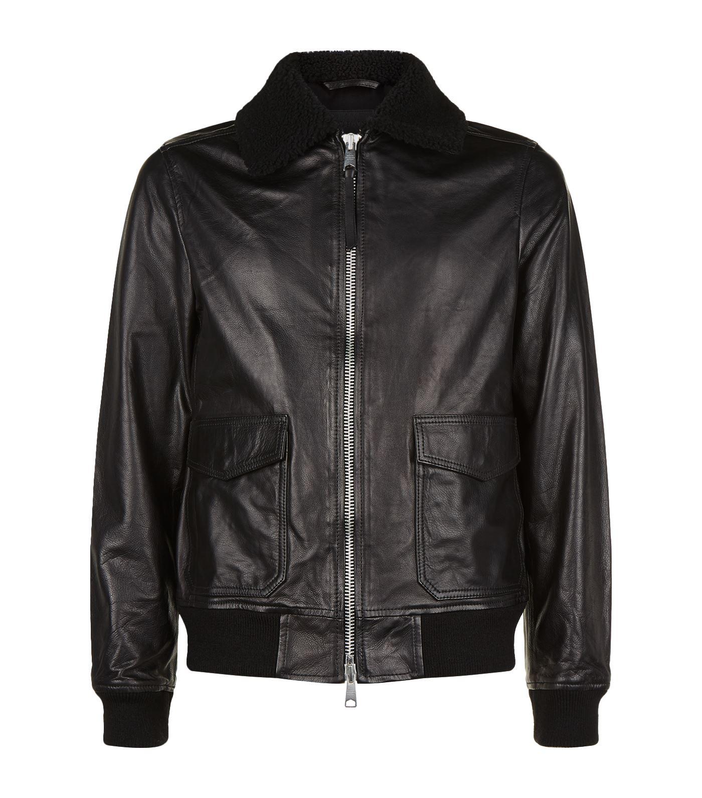 AllSaints Leather Oban Aviator Jacket in Black for Men - Lyst