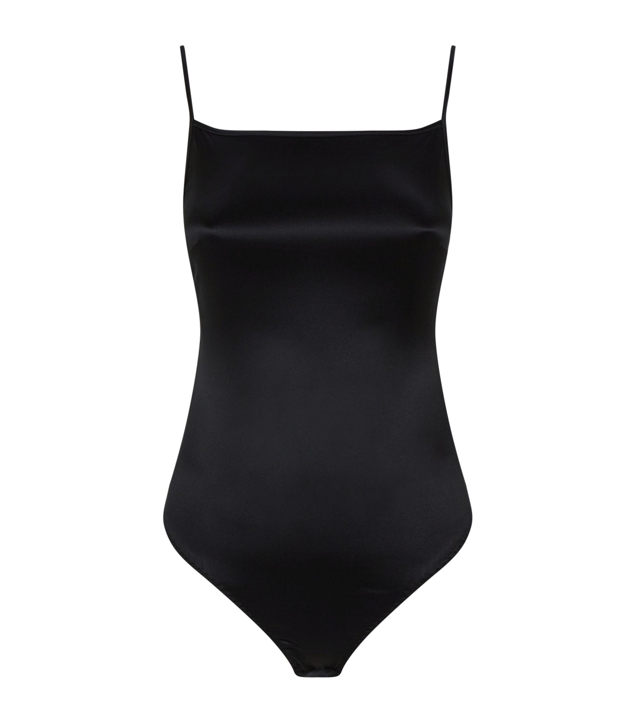 Myla Silk Satin Bodysuit in Black Lyst