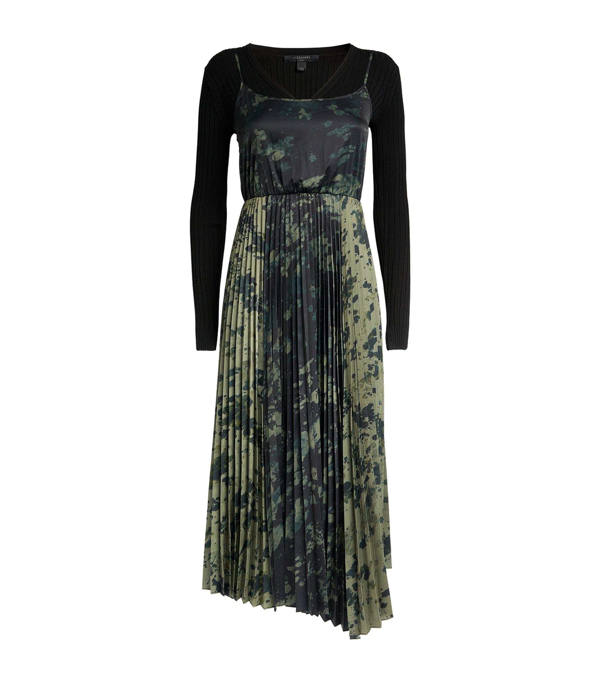 AllSaints 2-in-1 Gia Midi Dress in Black | Lyst