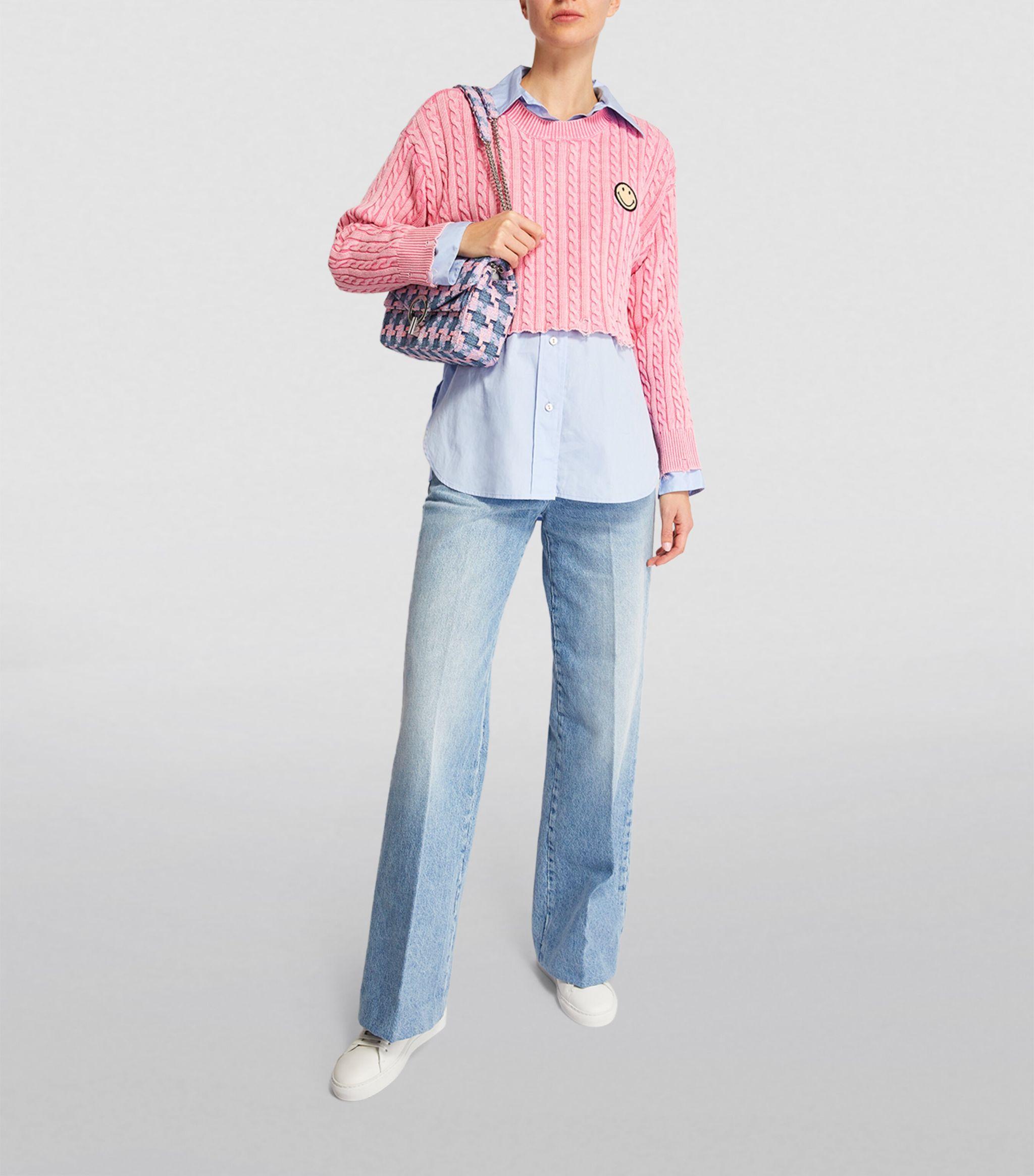 Sandro Cropped Smiley Sweater in Pink | Lyst