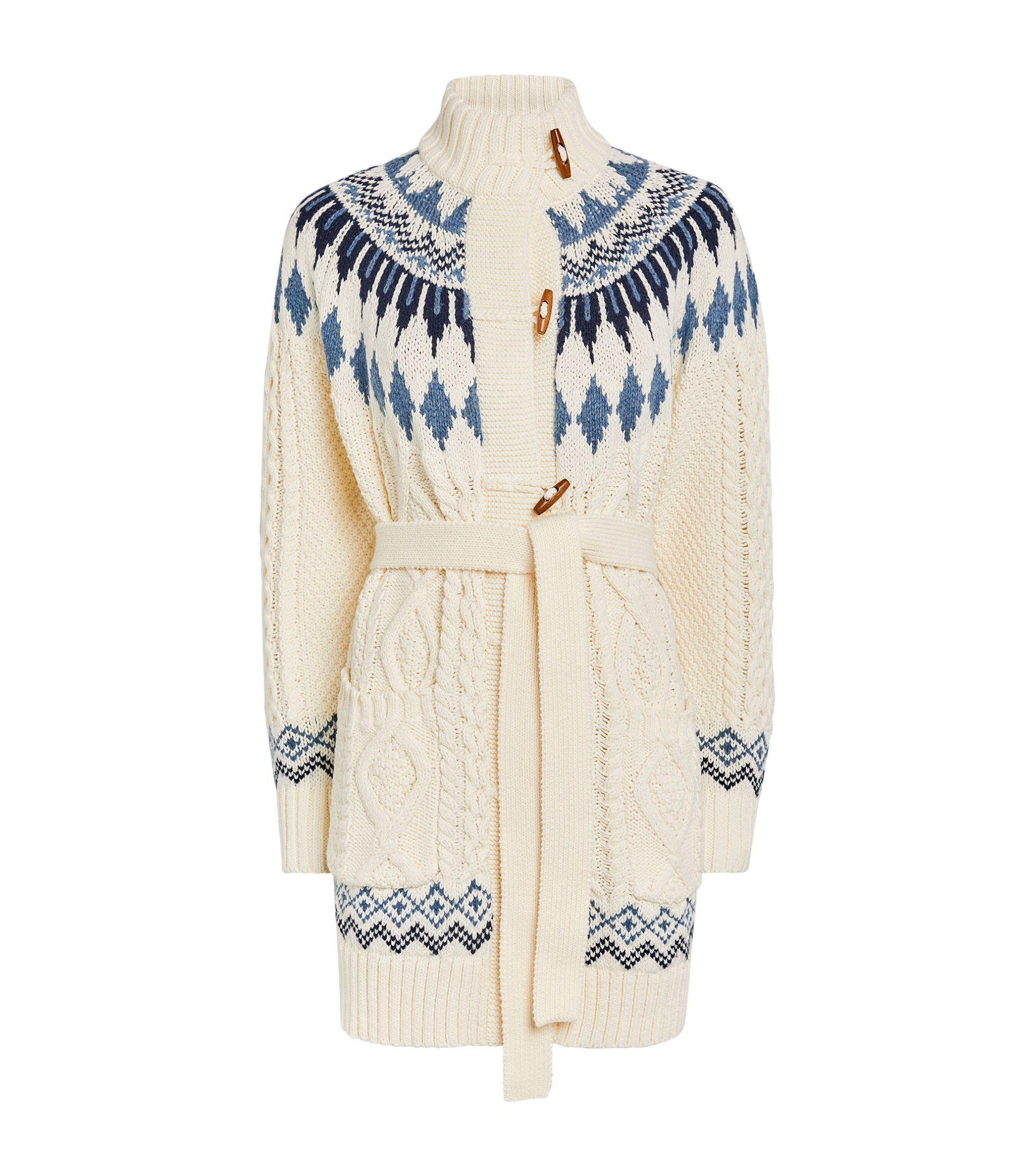 Polo Ralph Lauren Fair Isle Belted Cardigan in White | Lyst
