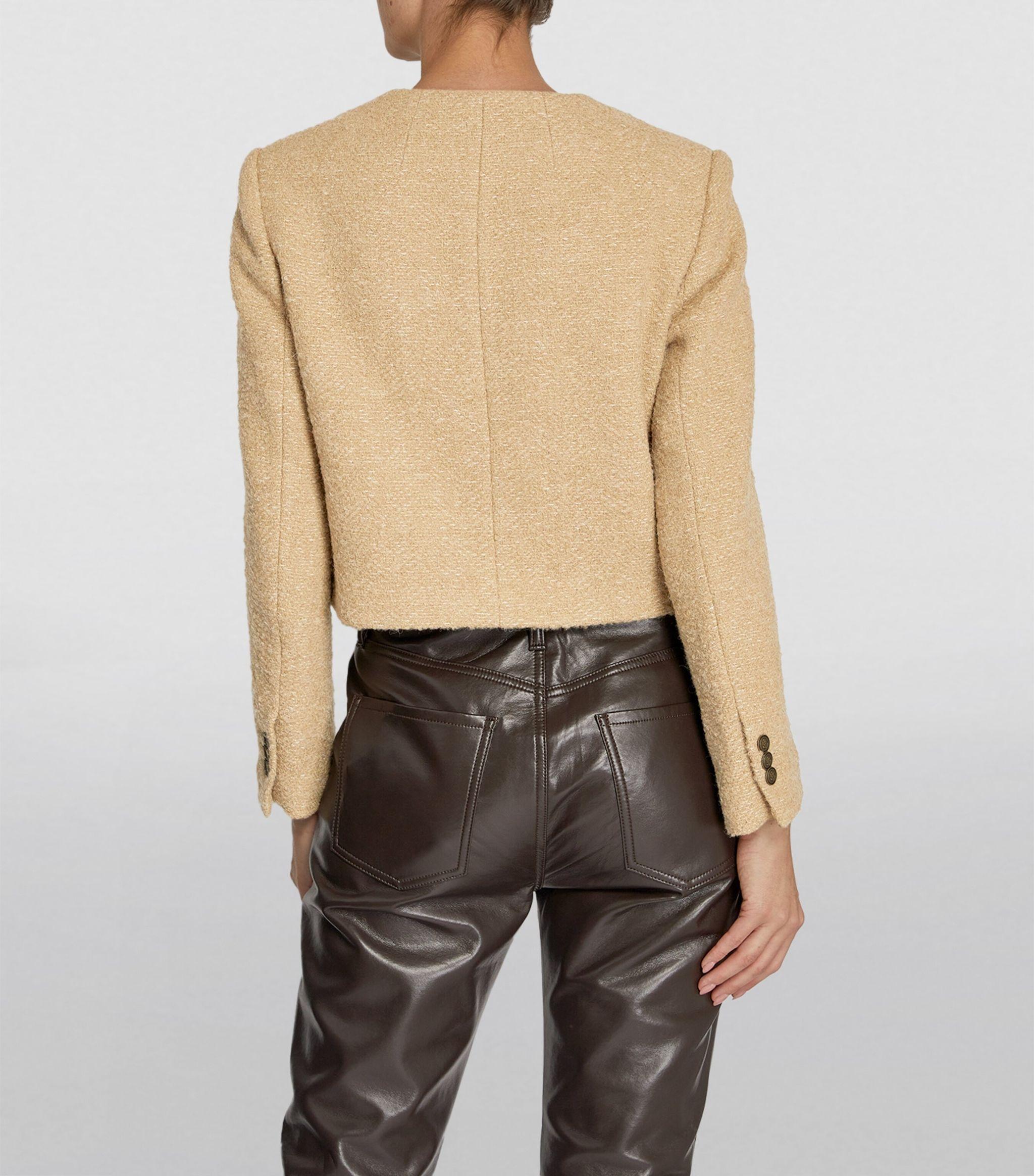 Sandro Tweed Cropped Jacket in Natural Lyst UK