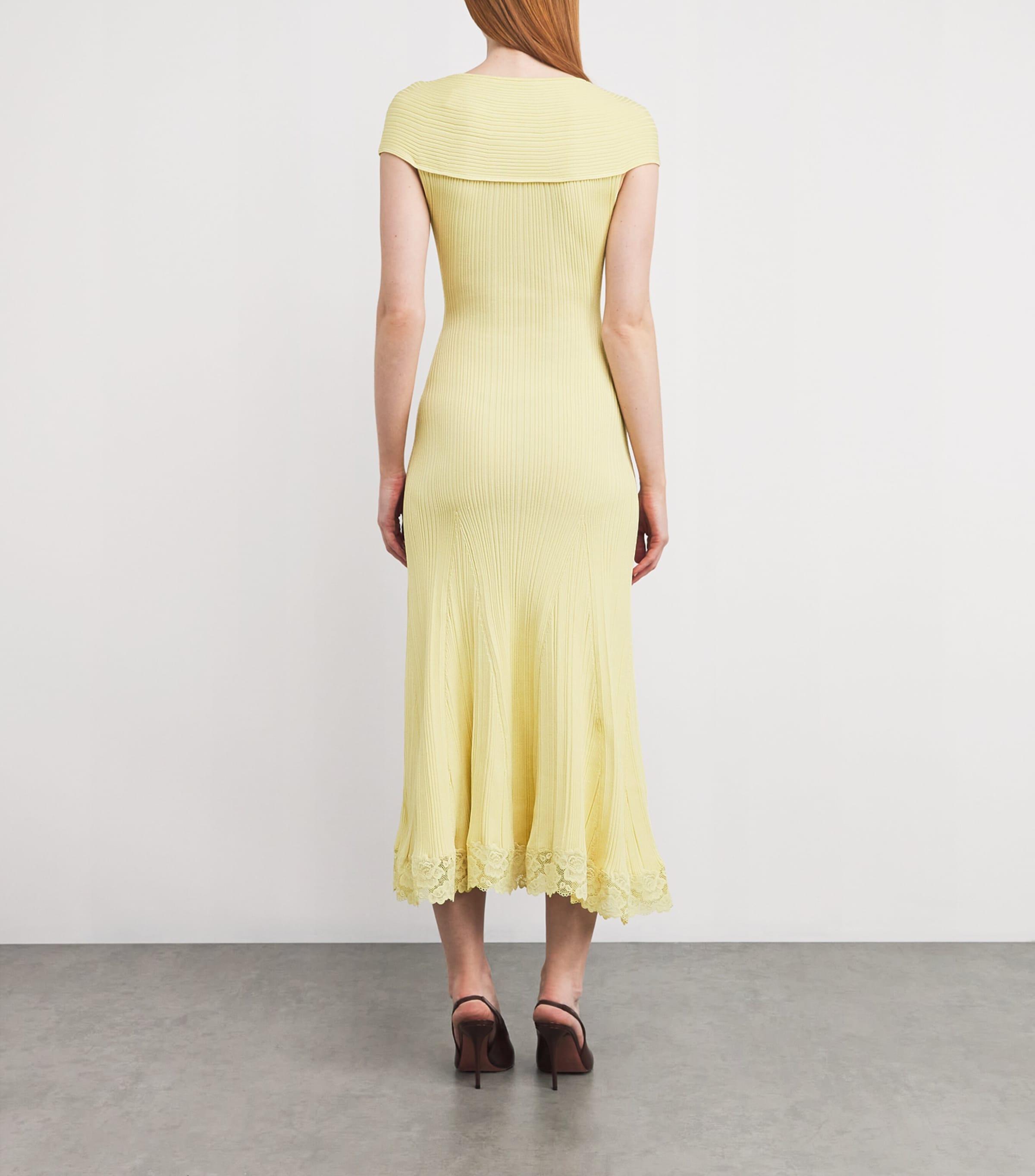 Self-Portrait Lace-Trim Off-The-Shoulder Midi Dress in Yellow | Lyst