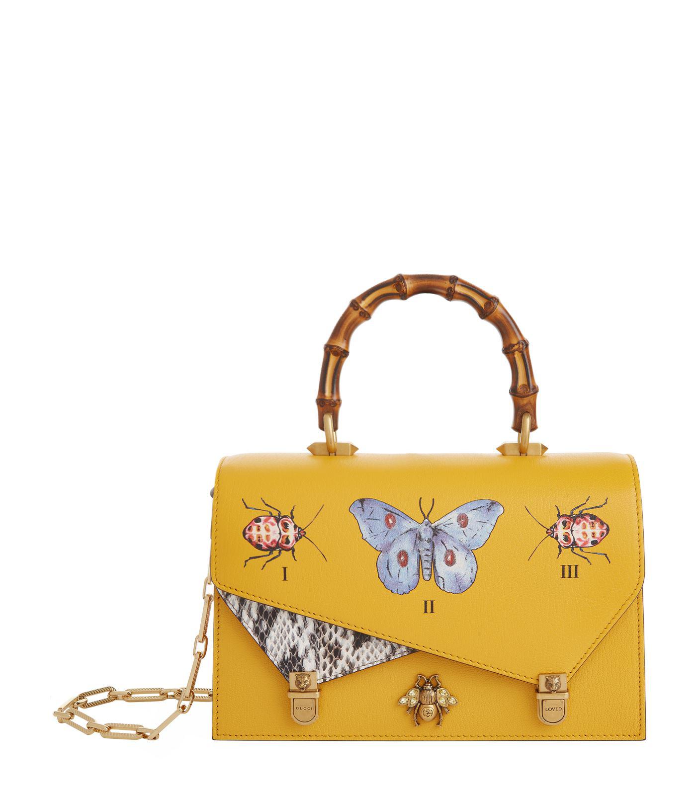 Gucci Ottilia Butterfly Top Handle Bag in Yellow - Lyst