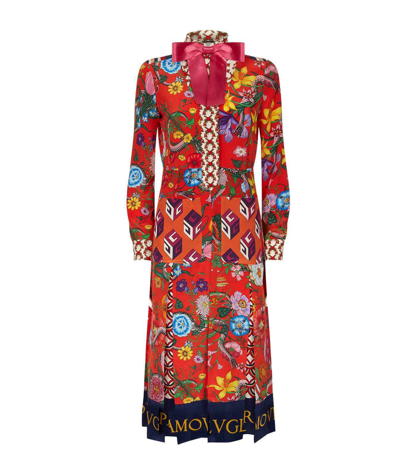 Gucci Floral Patchwork Silk Midi Dress 