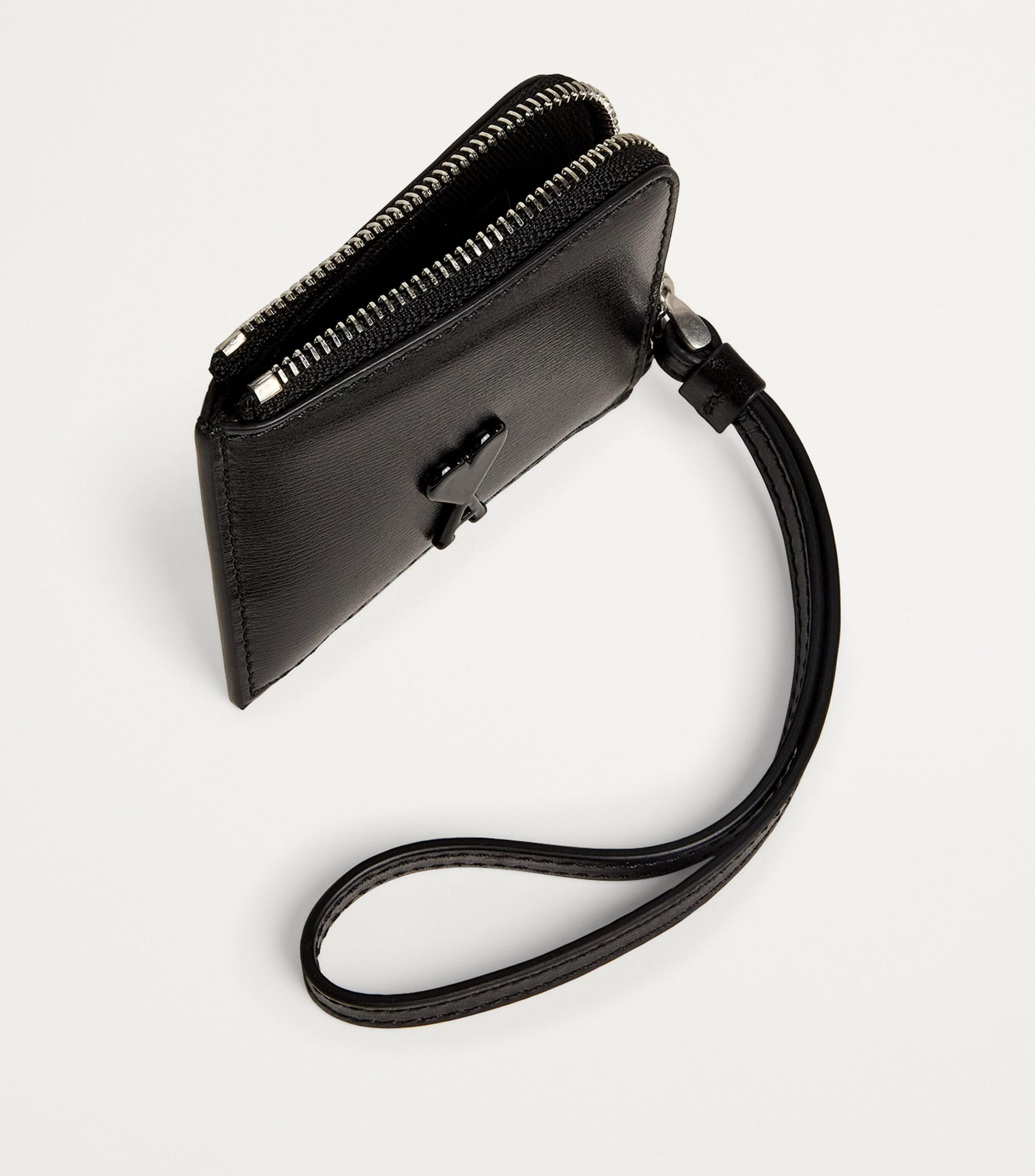 Ami Paris Mini Leather Ami De Coeur Coin Pouch in Black for