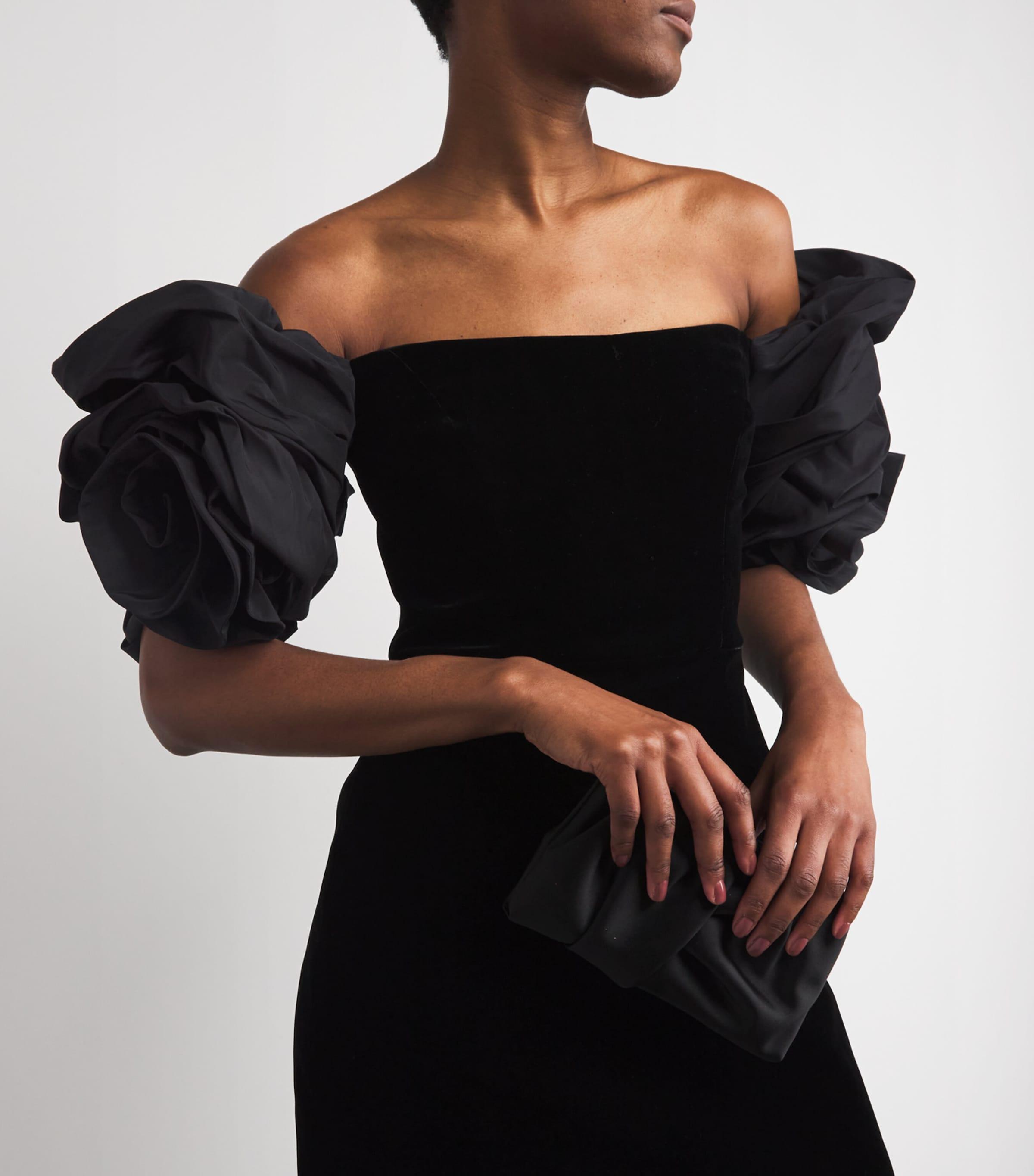 Carolina Herrera Stretch-Velvet Rosette Mini Dress in Black | Lyst