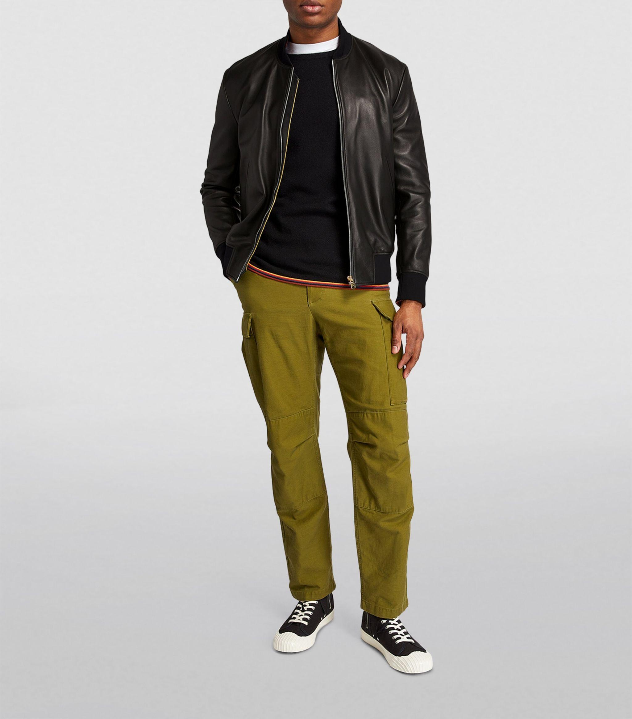 Paul Smith Leather Bomber Jacket in Black for Men | Lyst