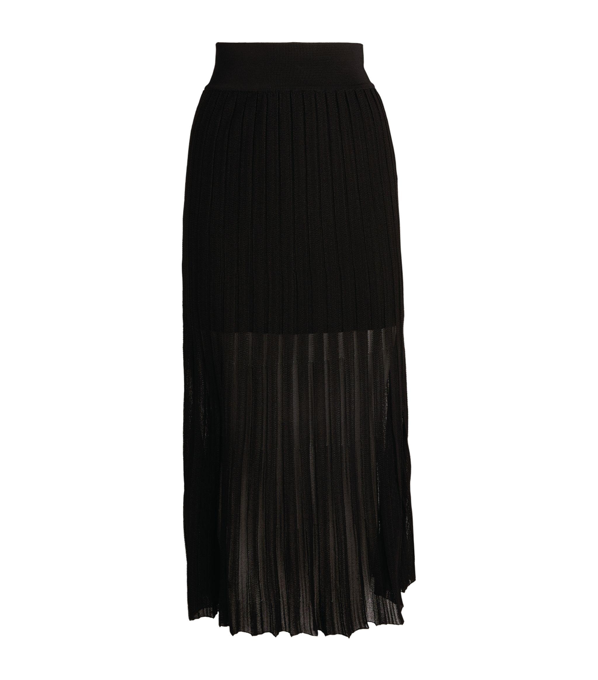Balmain Synthetic Pleated Knit Midi Skirt in Black - Lyst