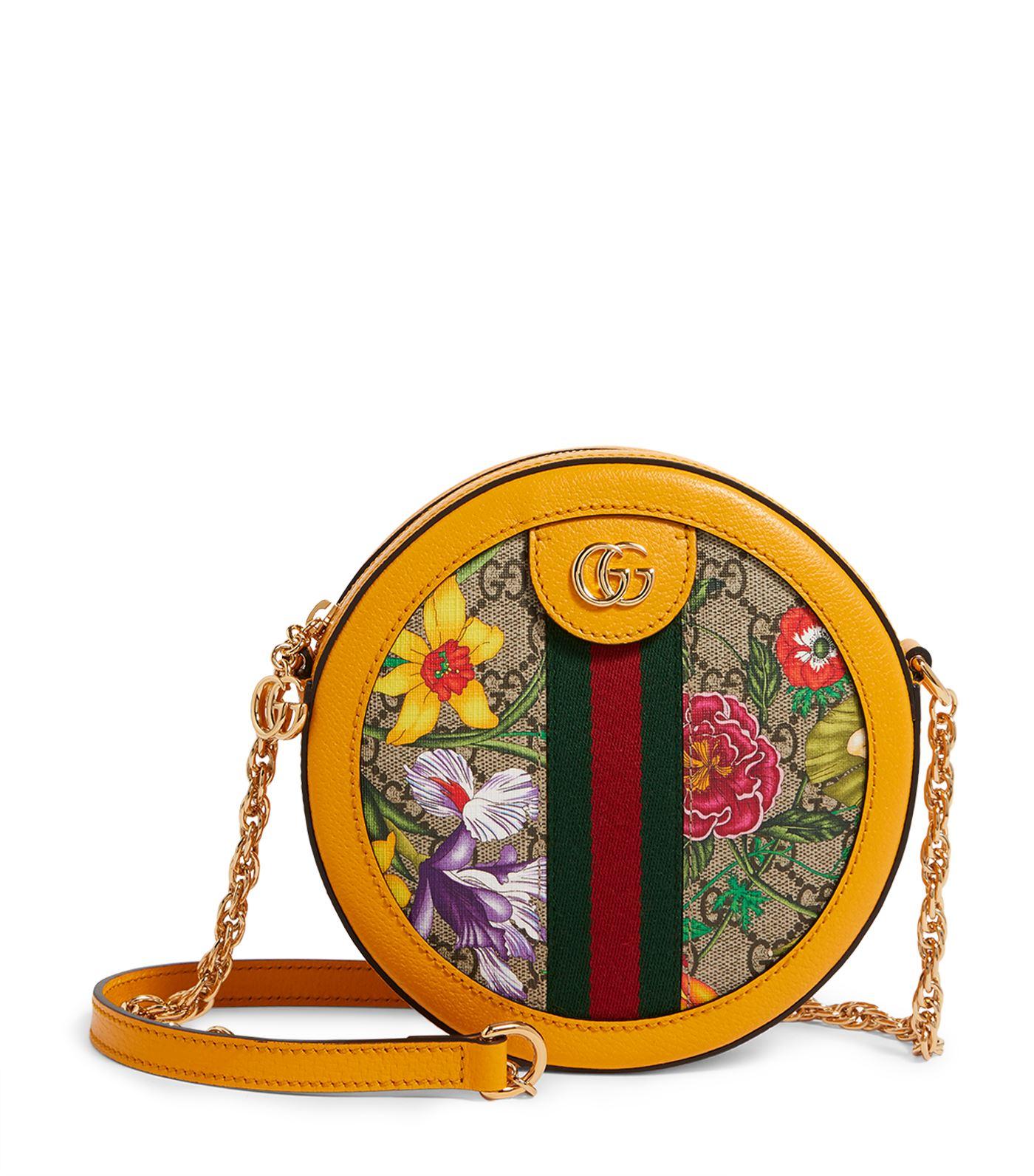 Gucci Ophidia GG Flora Mini Round Shoulder Bag in Yellow | Lyst