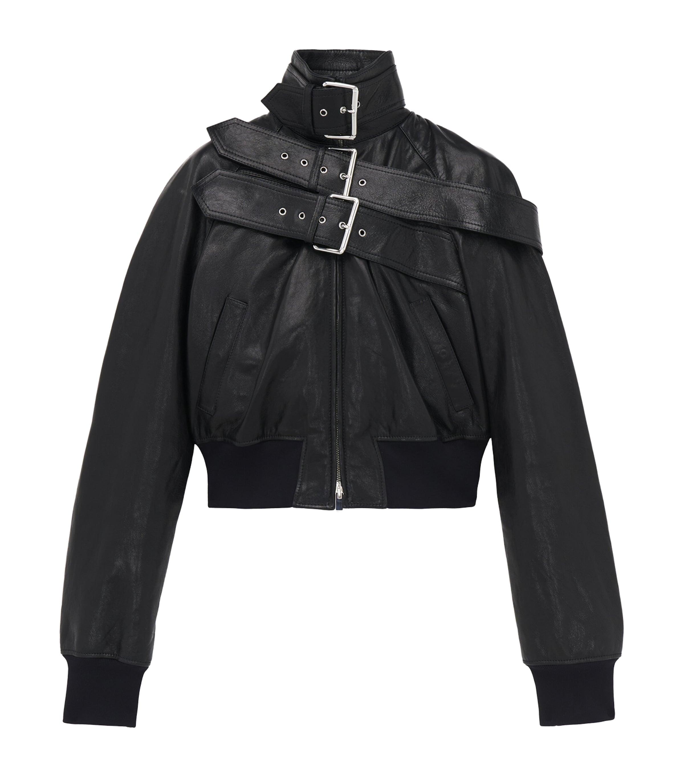 McQueen Leather Bomber Jacket in Black | Lyst