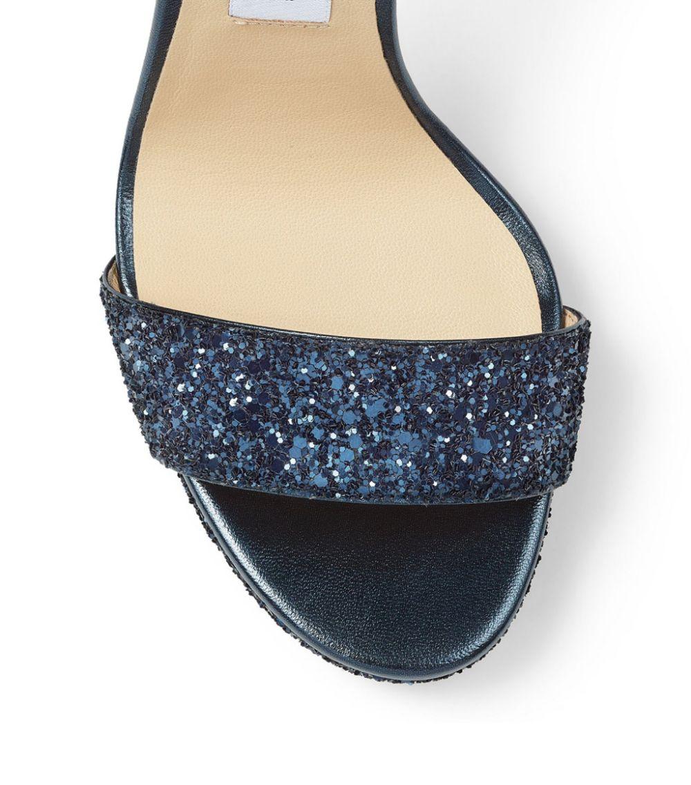 Jimmy Choo Leather Misty 120 Glitter Sandals in Navy (Blue) | Lyst