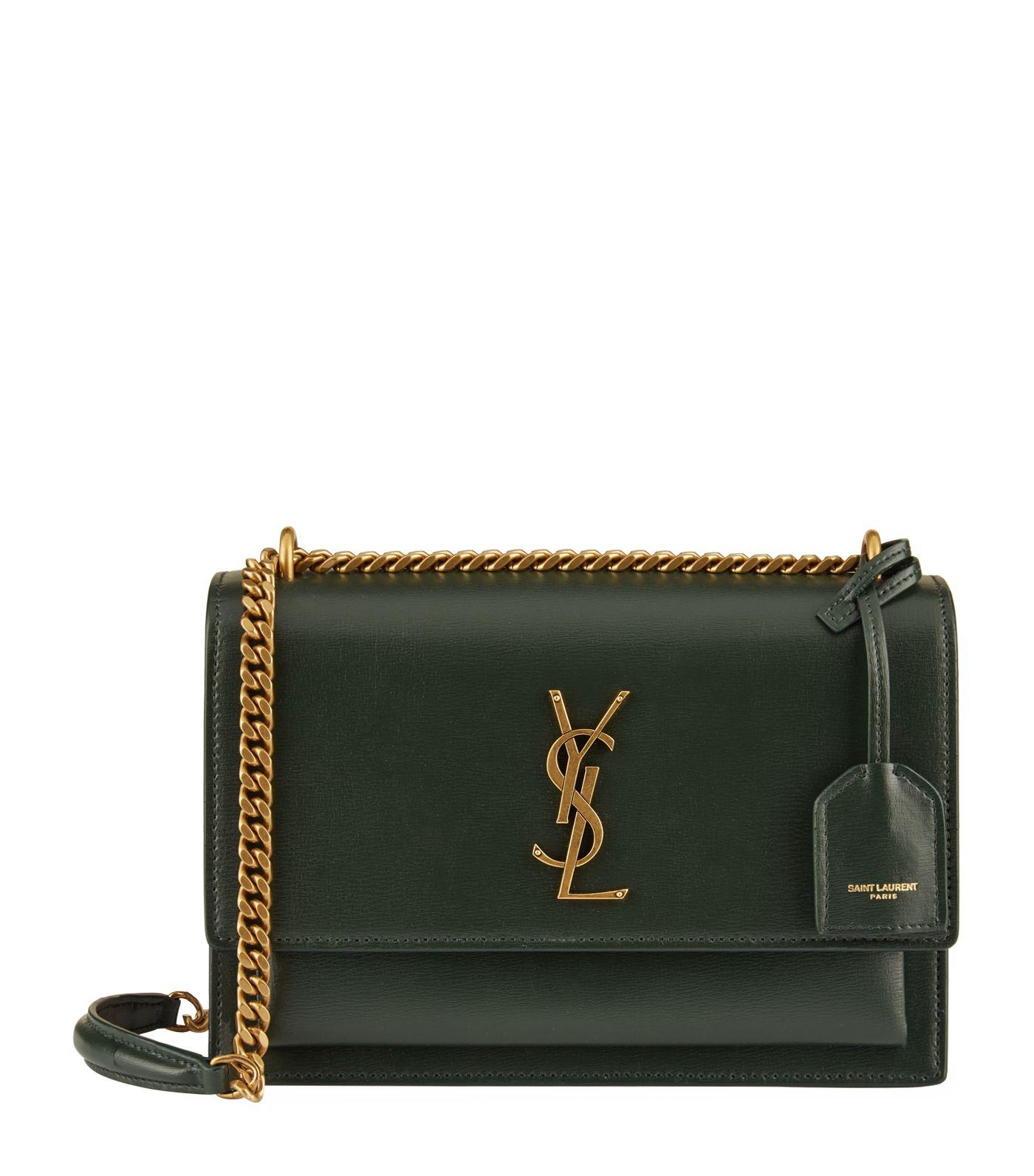 Saint Laurent Leather Medium Sunset Shoulder Bag in Green Save 1 Lyst