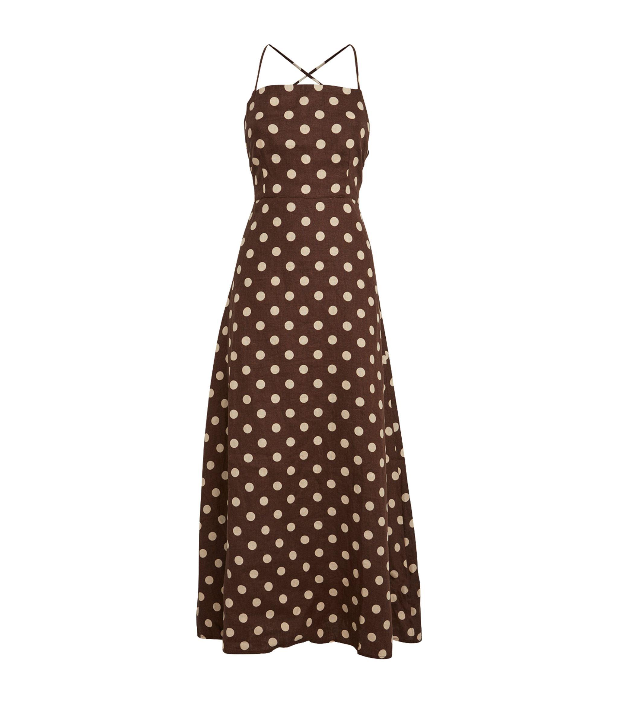 Posse Linen Polka-dot Lori Dress in Brown