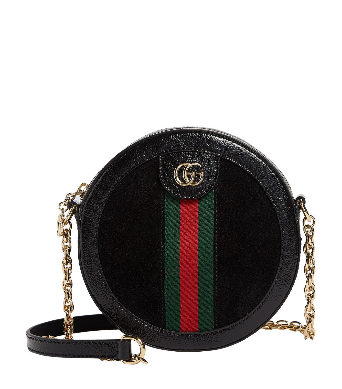 Gucci Suede Mini Leather Round Ophidia Shoulder Bag in Black - Lyst