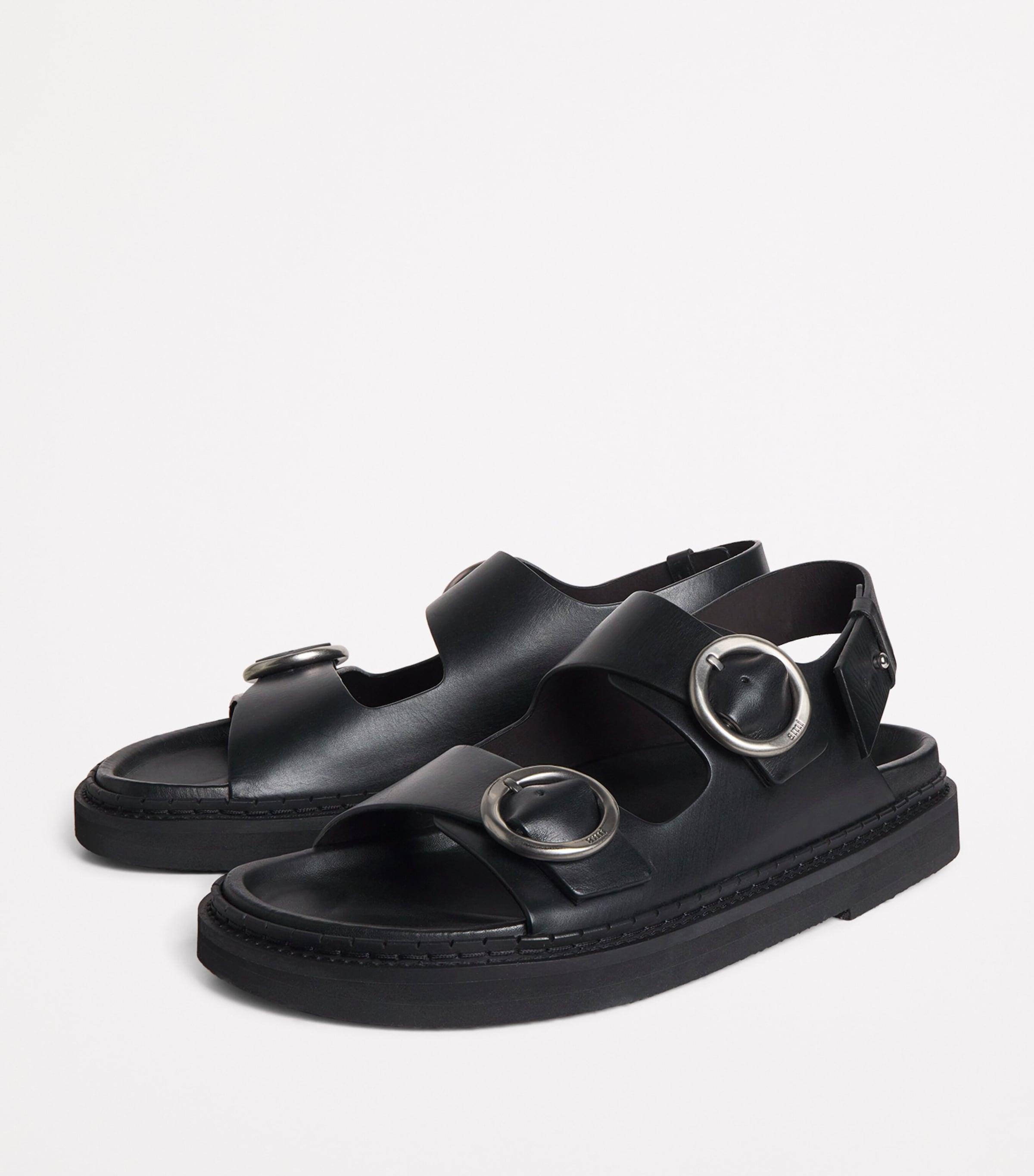 サンダル AMI PARIS Fussbet Sandals - AMI Paris - Leather - Black BLACK OLIVE Midi Fussbet Sandals | AMI PARIS