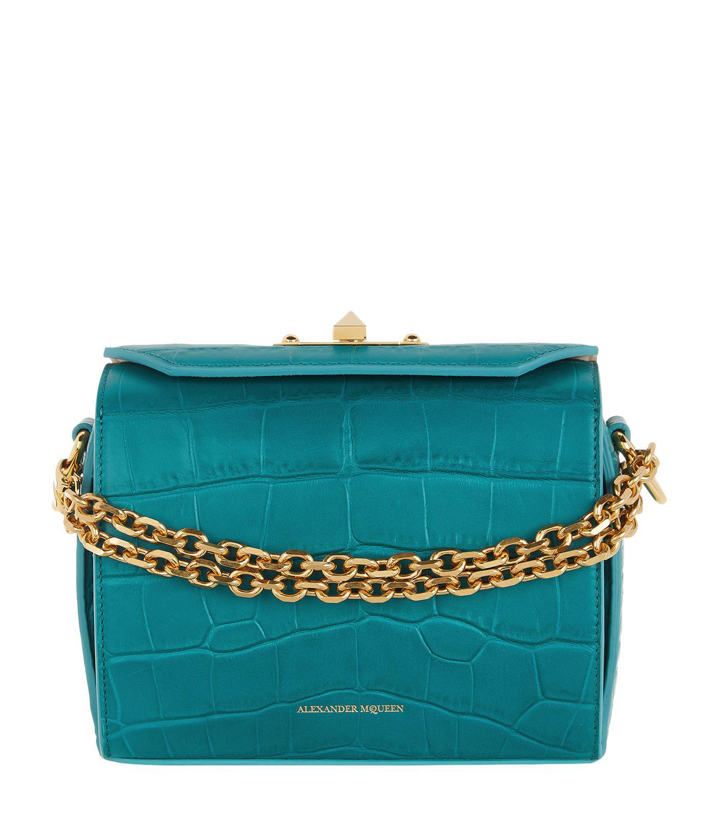 Alexander McQueen Croc Embossed Leather Box Bag in Green Lyst